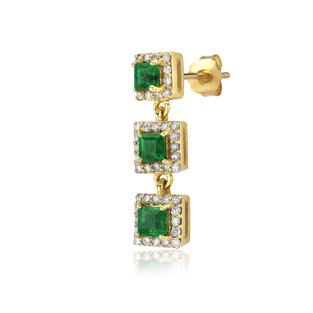 1.45ct Emerald Princess Cut Diamond Halo Drop Earrings in 14K Gold - Elegant Dangle Earrings for Weddings, Parties & Special Occasions