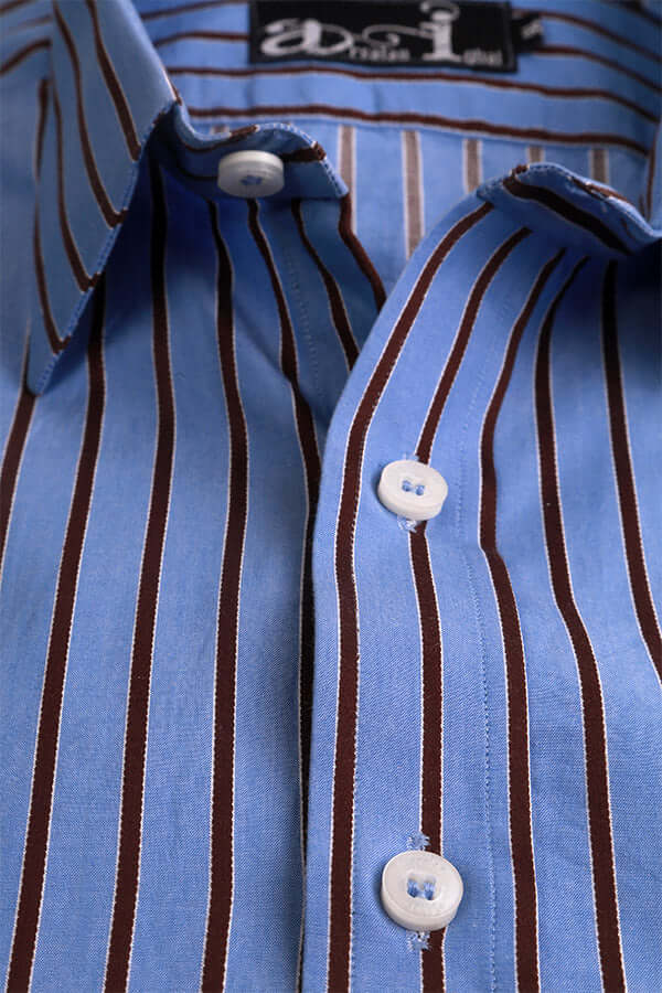 Classic Horizon Blue Striped Formal Shirt for Men | Slim Fit Business Dress Shirt | Perfect for Office, Weddings & Special Occasions