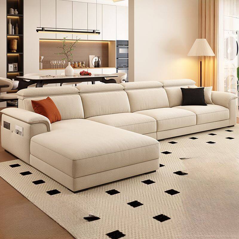 L-Shaped & Straight Left Sofa Chaise with Adjustable Headrest & Natural Wood Support - Perfect for Living Rooms, Home Theaters & Small Spaces