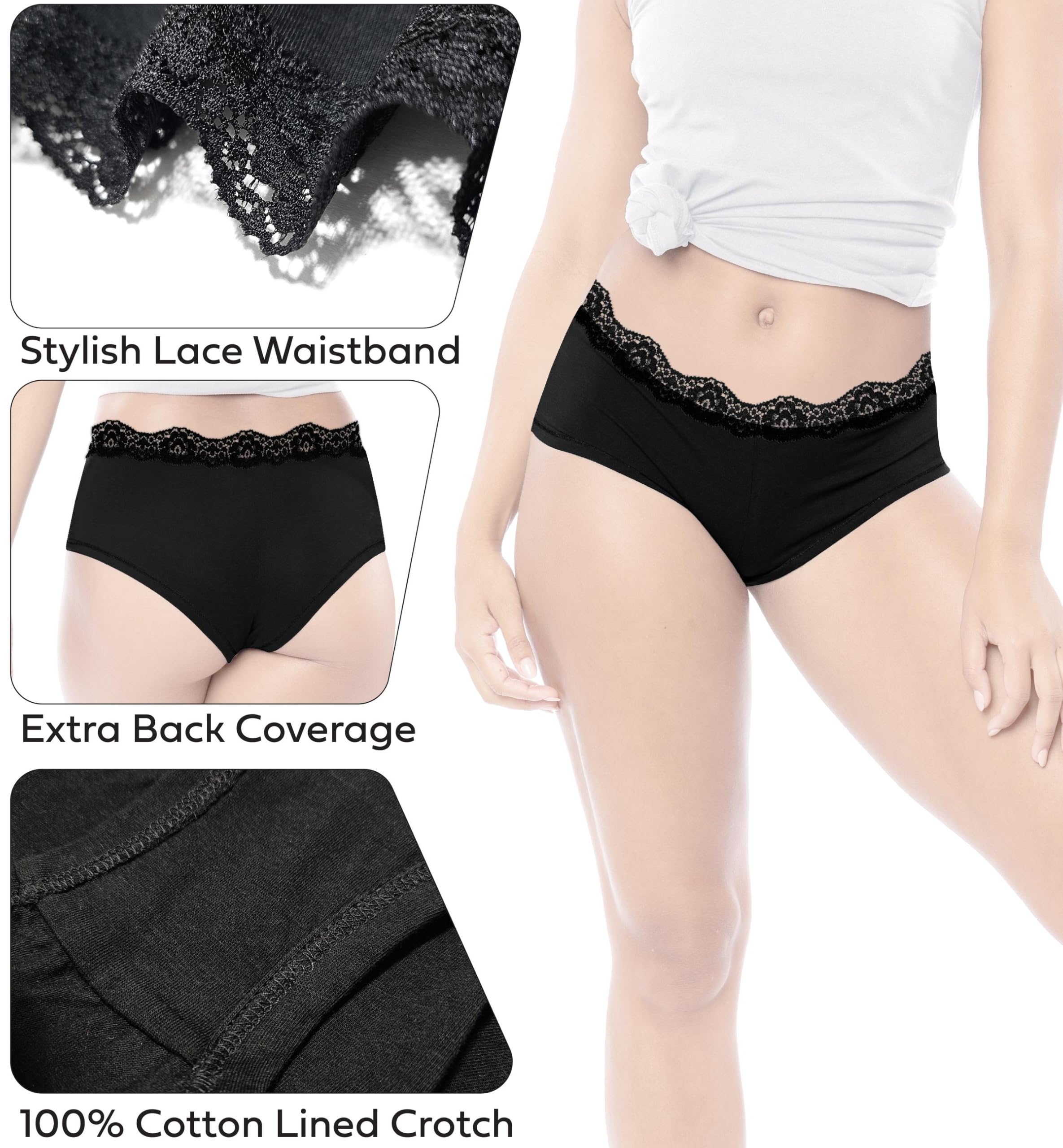 Sexy Basics Women's Boyshort Lace Panties 10-Pack | Ultra Soft Cotton Stretch Underwear | Comfortable Boyleg Briefs for Everyday Wear & Sleep
