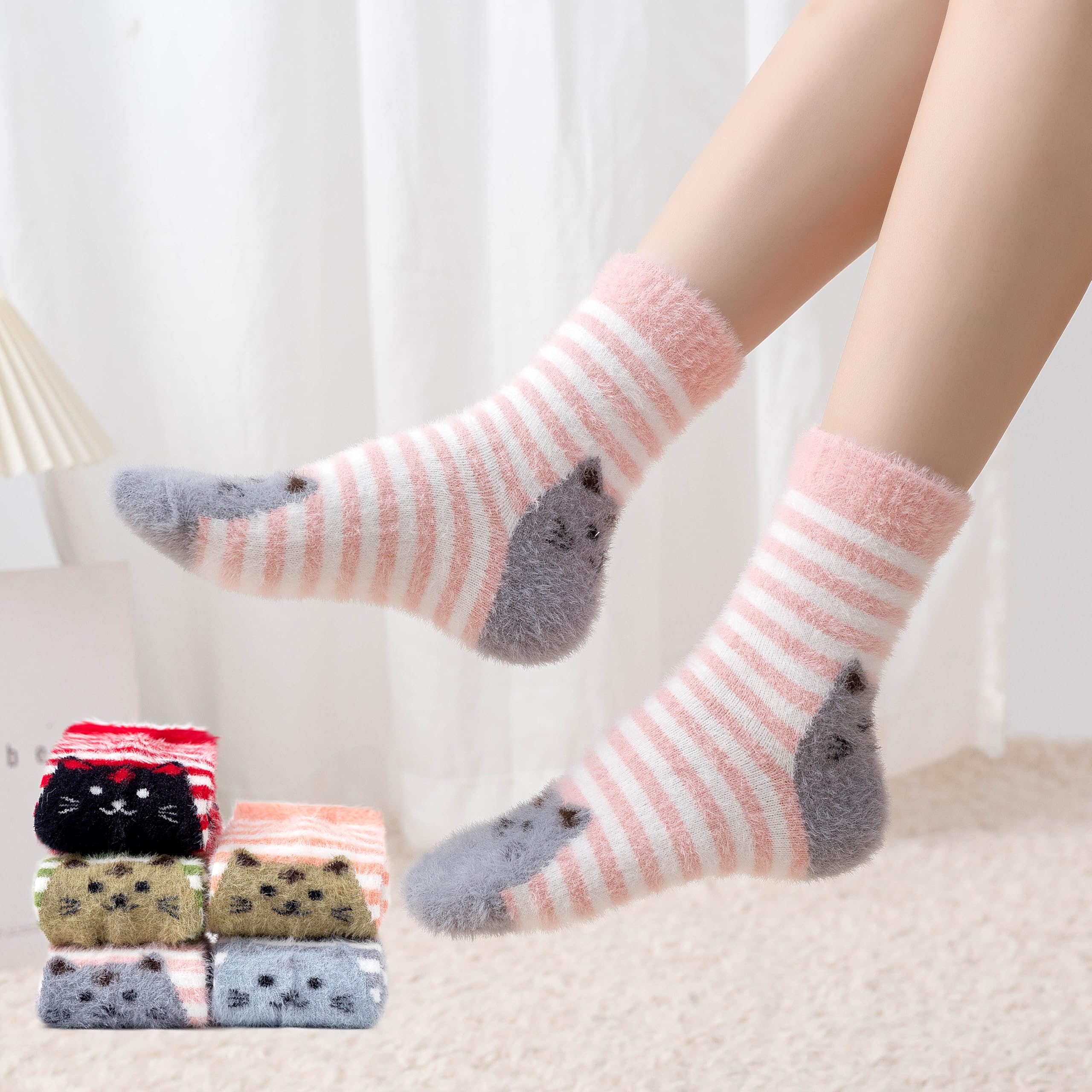 Warm Fuzzy Socks for Women - Cozy Fluffy Winter Socks with Cute Cat Design | Perfect Gift for Women & Girls | Ideal for Home, Office & Cold Weather Comfort