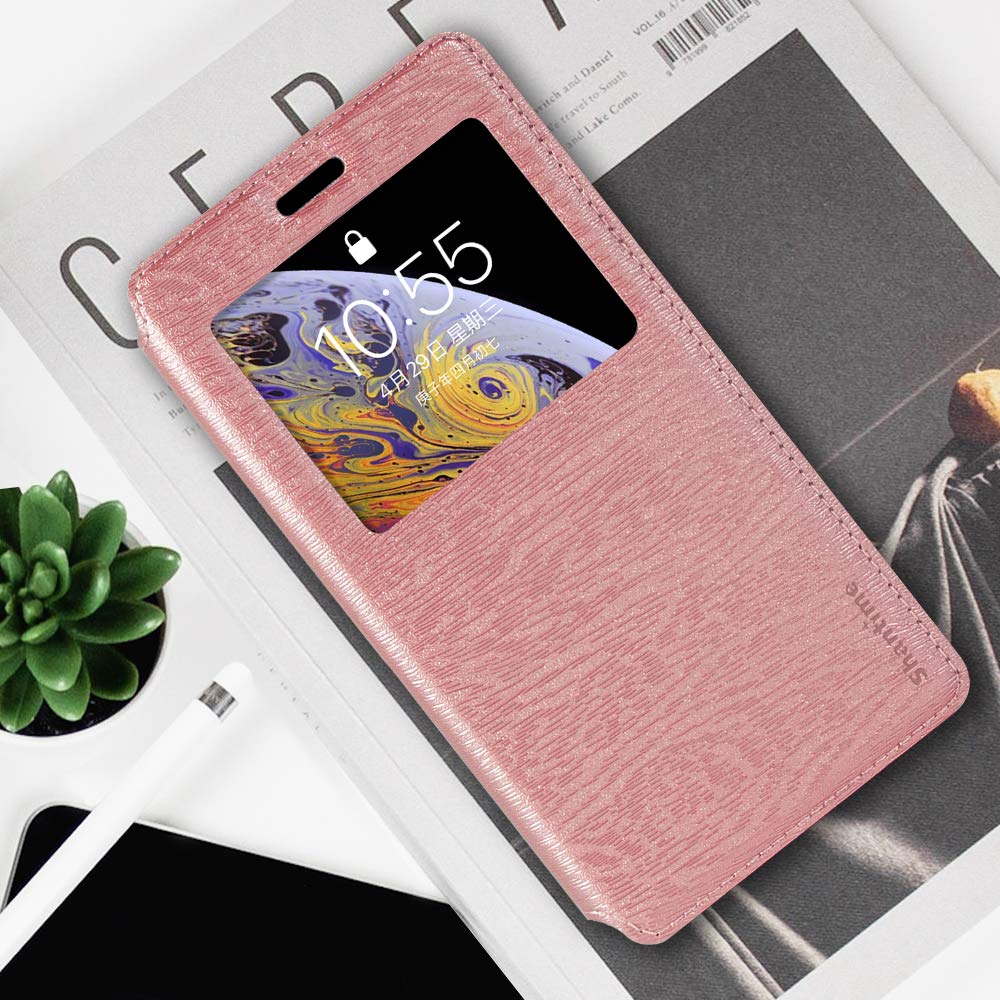 Premium Wood Grain Leather Magnetic Flip Cover Case for Alcatel Pop 3 5.5 5025D - Card Holder & Viewing Window | Perfect for Business, Travel & Everyday Protection