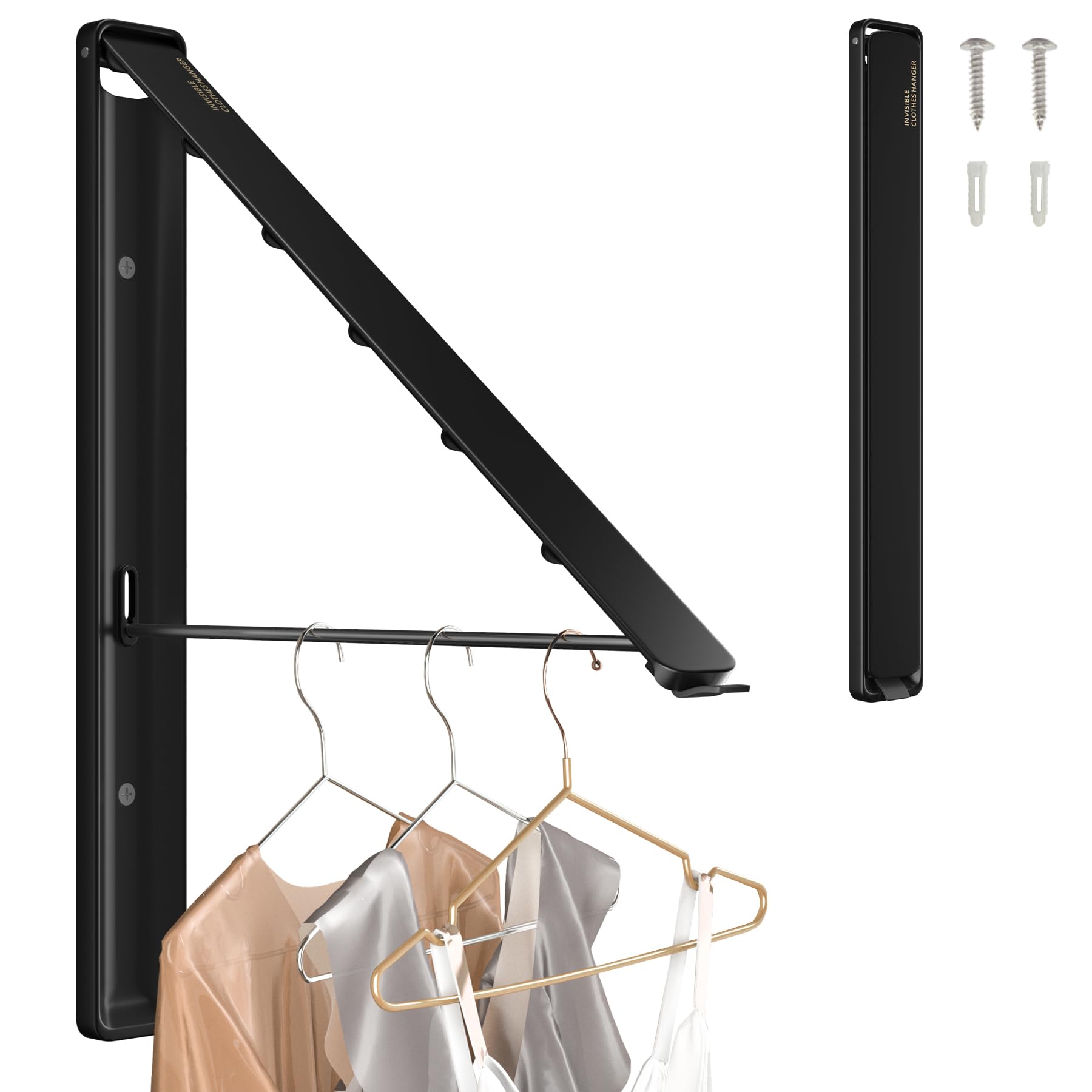 Wall Mounted Retractable Foldable Clothes Drying Rack - Space Saving Laundry Organizer for Dorm, Closet, Balcony & Laundry Room (Black Metal, 1 Pack) - Perfect for Small Spaces & Quick Drying