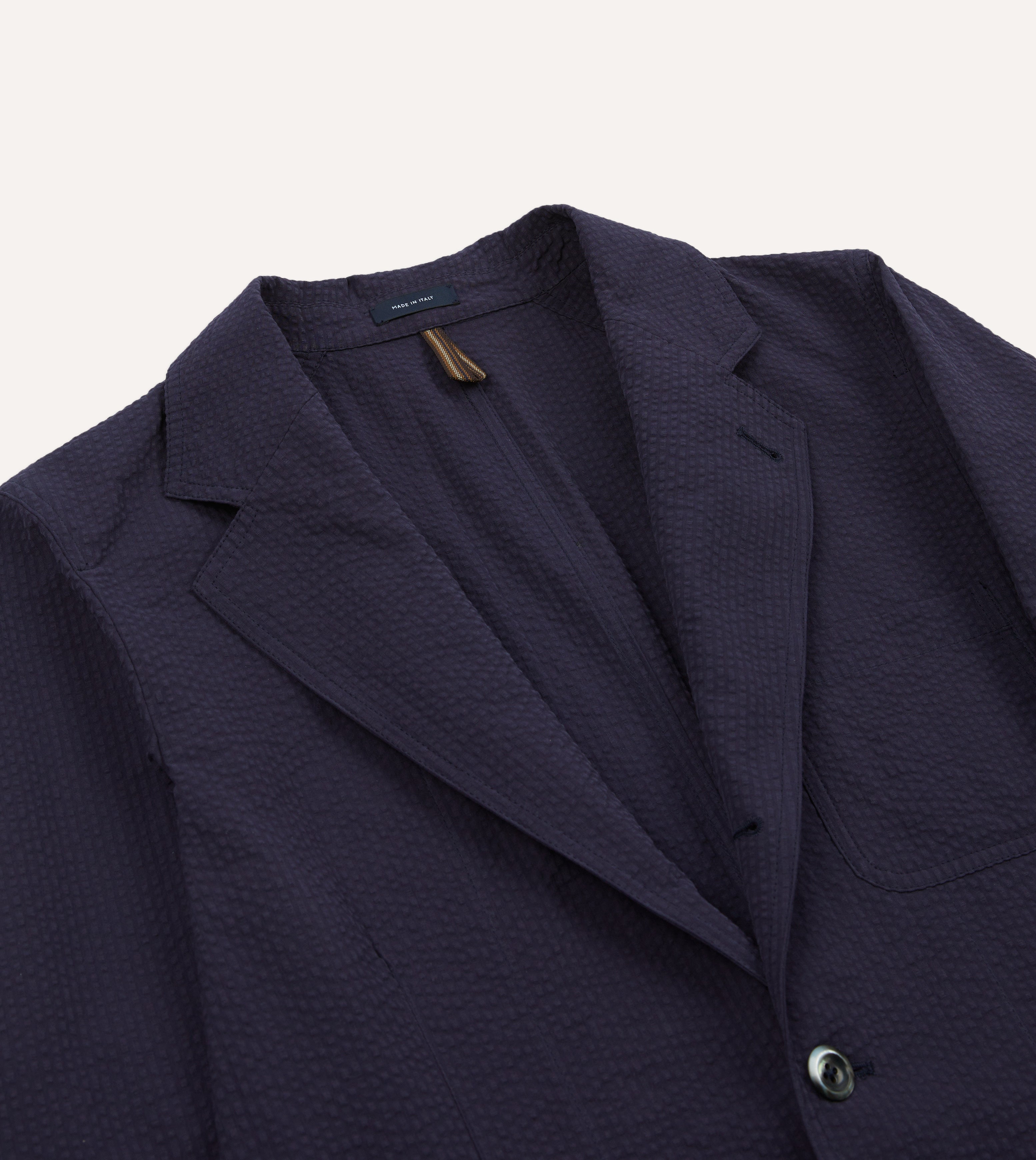 Navy Blue Seersucker Blazer for Men - Lightweight Summer Sports Coat - Perfect for Weddings, Parties & Outdoor Events