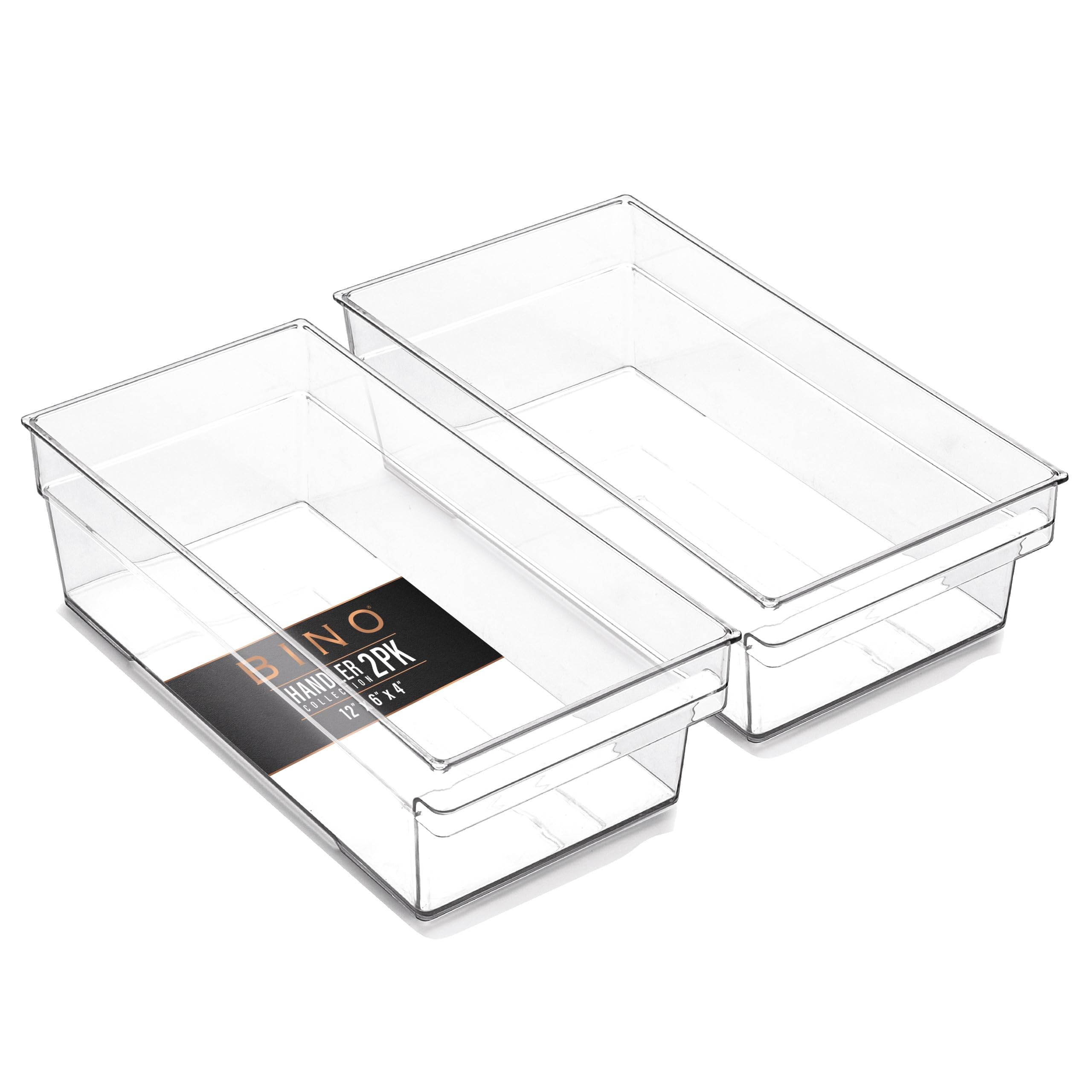 BINO Plastic Storage Bins Medium Shallow - Clear Multipurpose Organizer Containers for Kitchen Pantry, Freezer & Home Organization | THE HANDLER COLLECTION | Perfect for Food Storage, Closet Organizing & Office Supplies