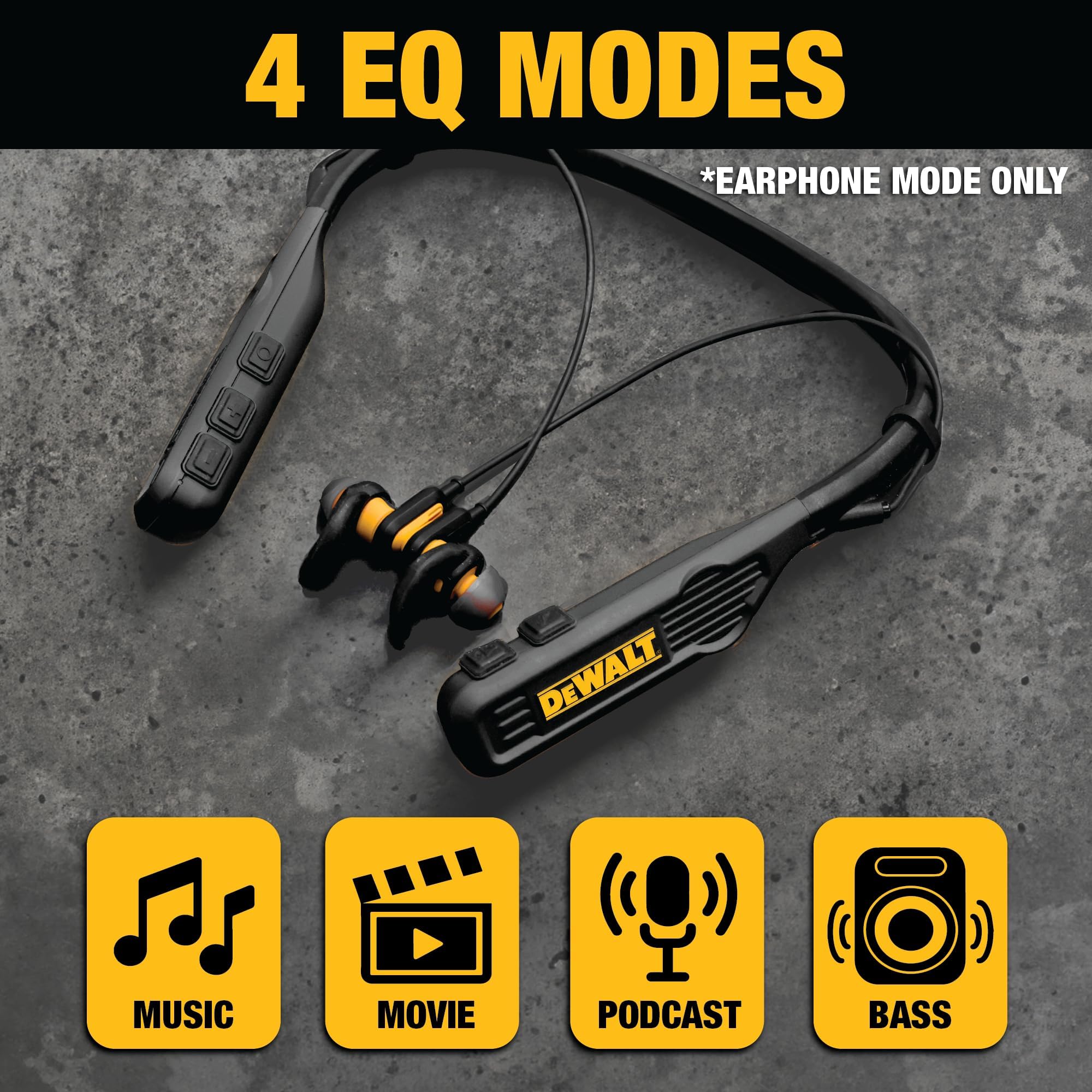 DEWALT 2-in-1 Wireless Bluetooth Headphones with Built-in Speakers, 60+ Hours Battery Life, Hands-Free Music & Calls, Jobsite Wearable Speaker & Neckband Headset, Ideal for Construction Sites and Outdoor Activities (Black)