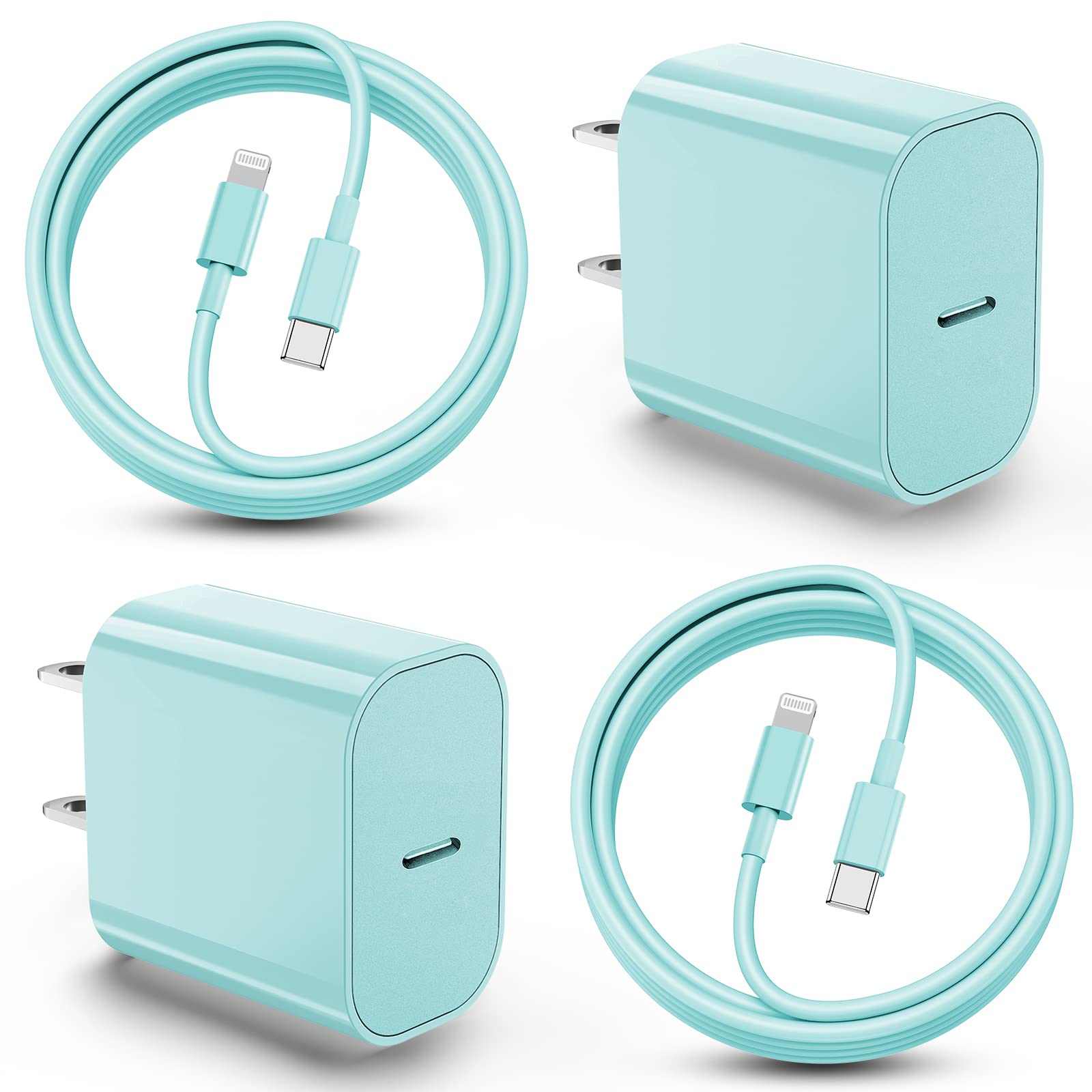 6ft iPhone Fast Charging Cable with 20W USB C Wall Charger - Type C to Lightning Cord for iPhone 14/13/12/11/Pro Max/Plus & iPad - 2 Pack Green - Perfect for Home, Office & Travel Charging