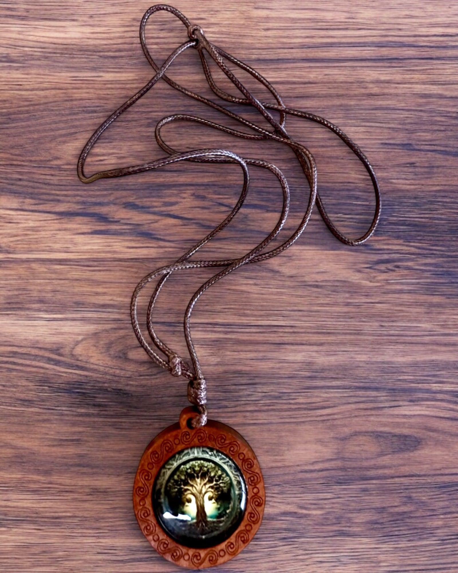 Handmade Wood and Glass Ancestral Tree of Life Amulet Necklace - Personalized Engraving for Unique Gifts | Spiritual Jewelry for Meditation, Blessings & Special Occasions