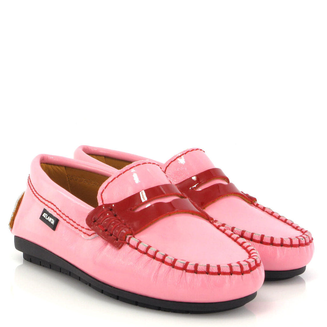 Atlanta Moccasin Penny Loafers for Women - Soft Pink & Red Leather Slip-On Shoes | Comfortable Casual & Office Wear