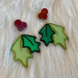 Festive Christmas Holly Acrylic Statement Earrings for Women - Holiday Party Jewelry Gift for Christmas, New Year & Winter Celebrations