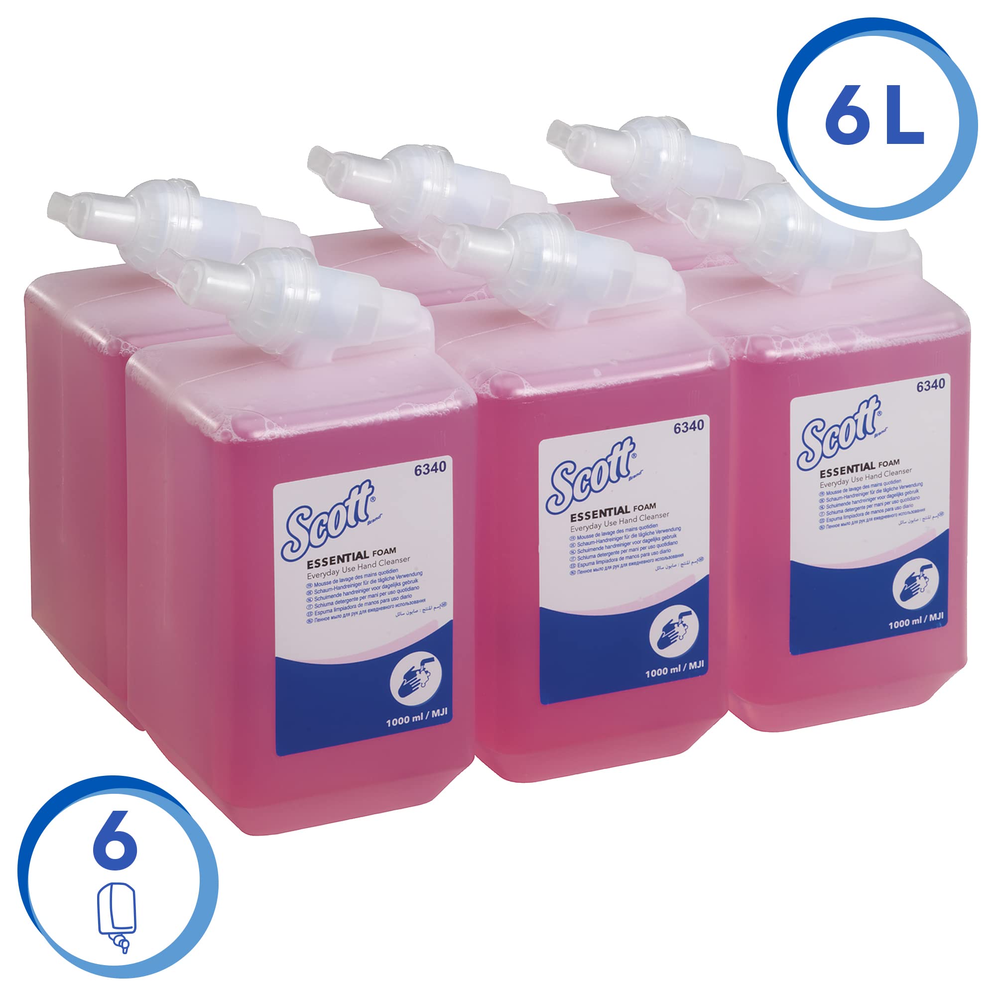 Scott Essential Foam Hand Wash 6340 Refill Pack - 6 x 1 Liter Scented Foaming Hand Soap Refills (Pink) with Kleenex Hand Soap 6331 - Bulk Liquid Hand Soap for Home, Office & Public Restrooms