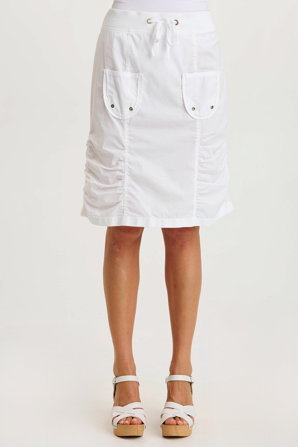 Tozie Poplin Ruched Panel Drawstring Mini Skirt for Women | Stretchy A-Line Summer Skirt | Perfect for Beach, Party & Casual Outfits