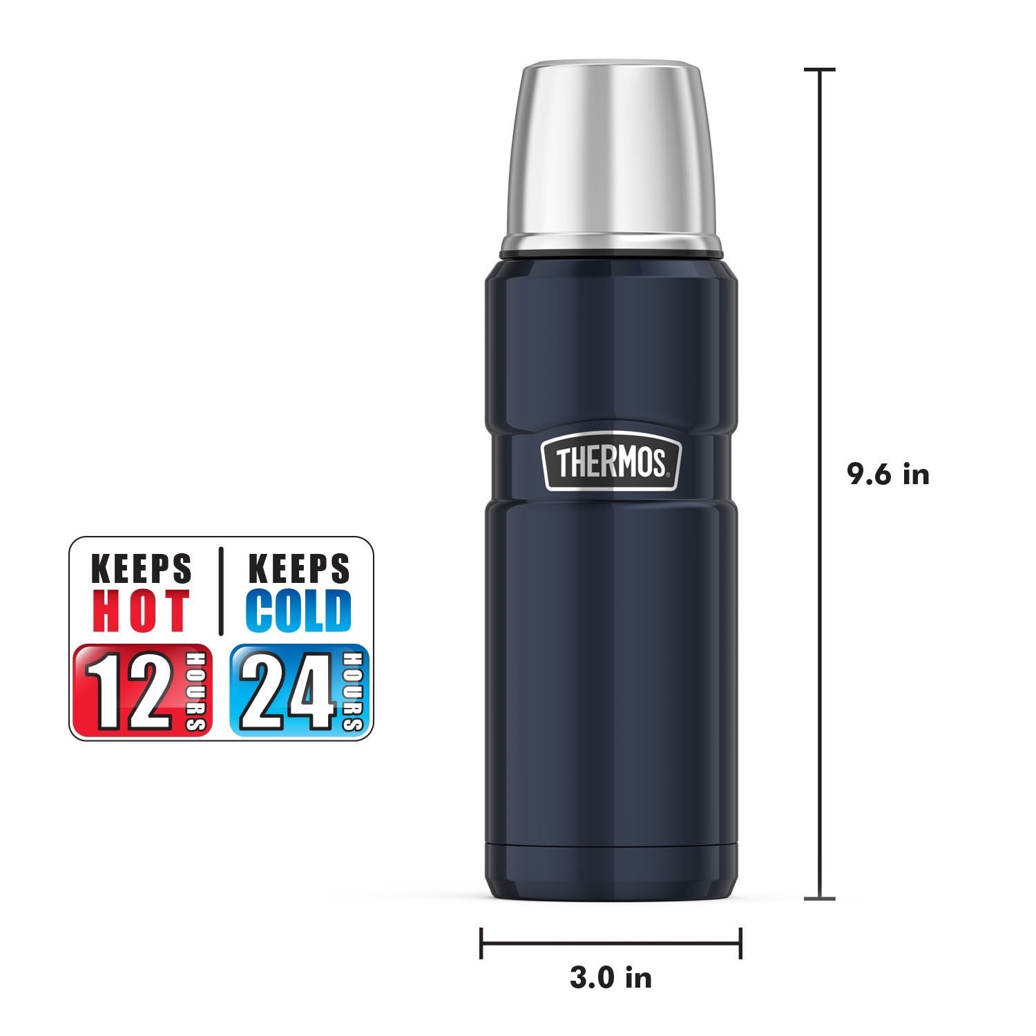 THERMOS Stainless Steel Vacuum Insulated Water Bottle - 16oz, Midnight Blue - Keeps Drinks Hot/Cold for Hours - Perfect for Hiking, Gym & Office Use