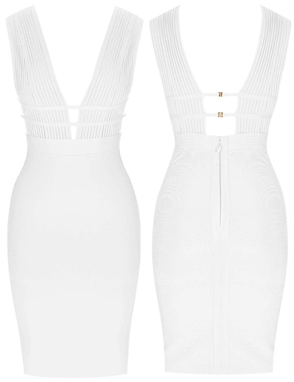 Sexy Deep V Plunge Sleeveless Bandage Cocktail Dress for Women - Bodycon Party Dress with Cut Out Design | Perfect for Night Out, Club, Date Night & Special Occasions