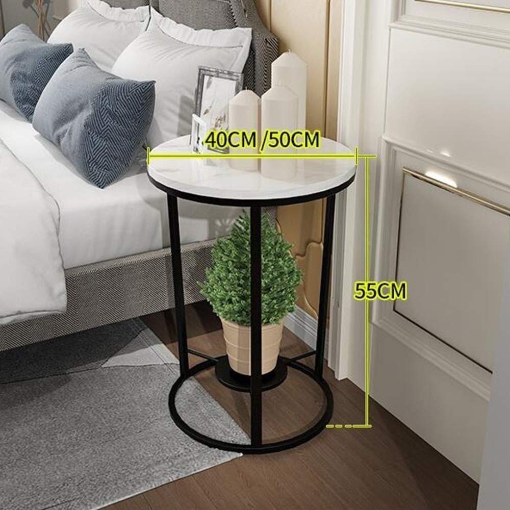 WFF Metal Marble Round Sofa with 2-Tier Storage - Small Coffee Table for Living Room & Balcony - Black (40×55cm) - Perfect for Small Spaces & Modern Home Decor