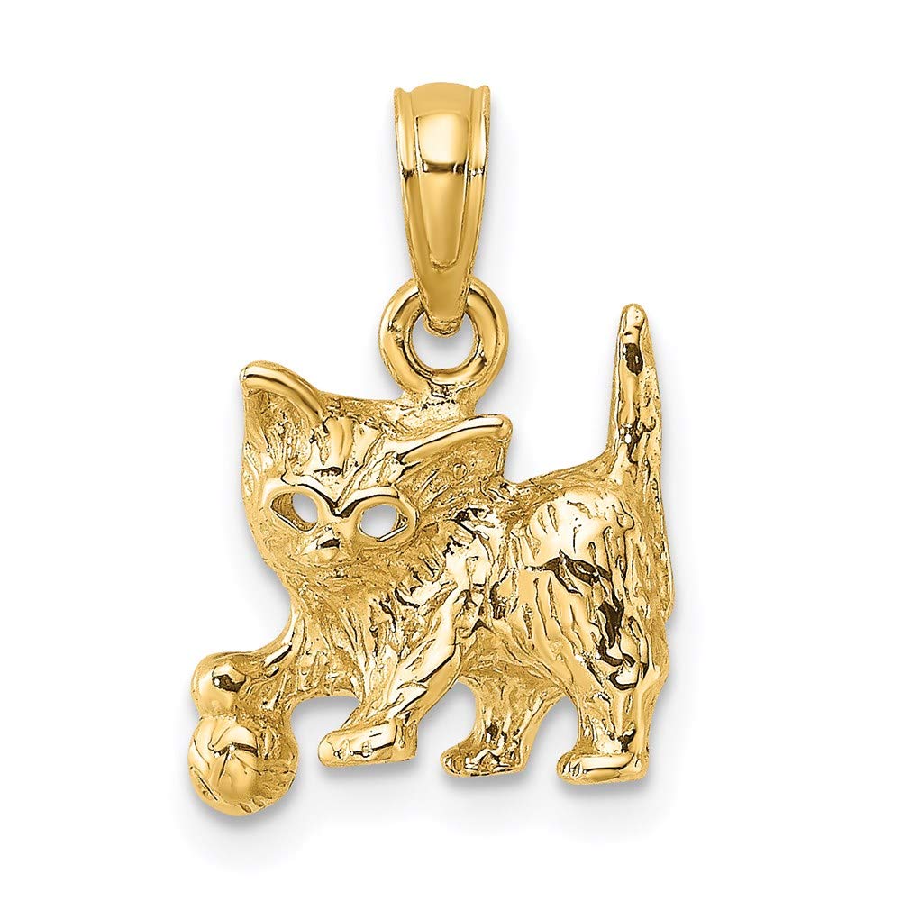 14K Yellow Gold 2-D Cat with Ball Charm Pendant Necklace - Elegant Jewelry Gift for Cat Lovers, Perfect for Birthdays, Anniversaries & Everyday Wear