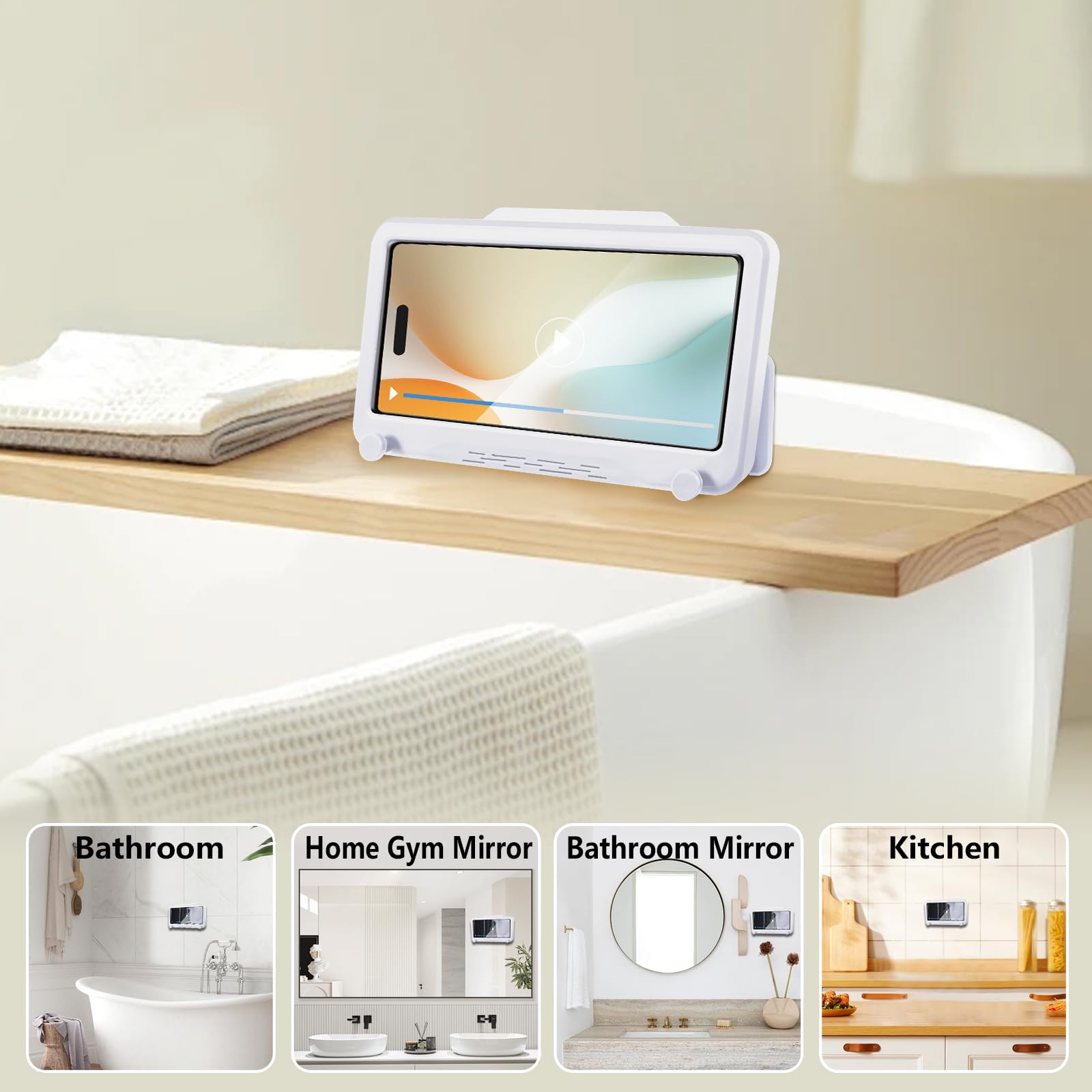 TEKING 360° Rotating Waterproof Shower Phone Holder - Touch Sensitive Screen, Adjustable Wall Mount for Bathroom - Compatible with iPhone 14/13/12, Samsung Galaxy S23/S22 (4-7 Inch) - Perfect for Showering, Bathing & Kitchen Use (White)