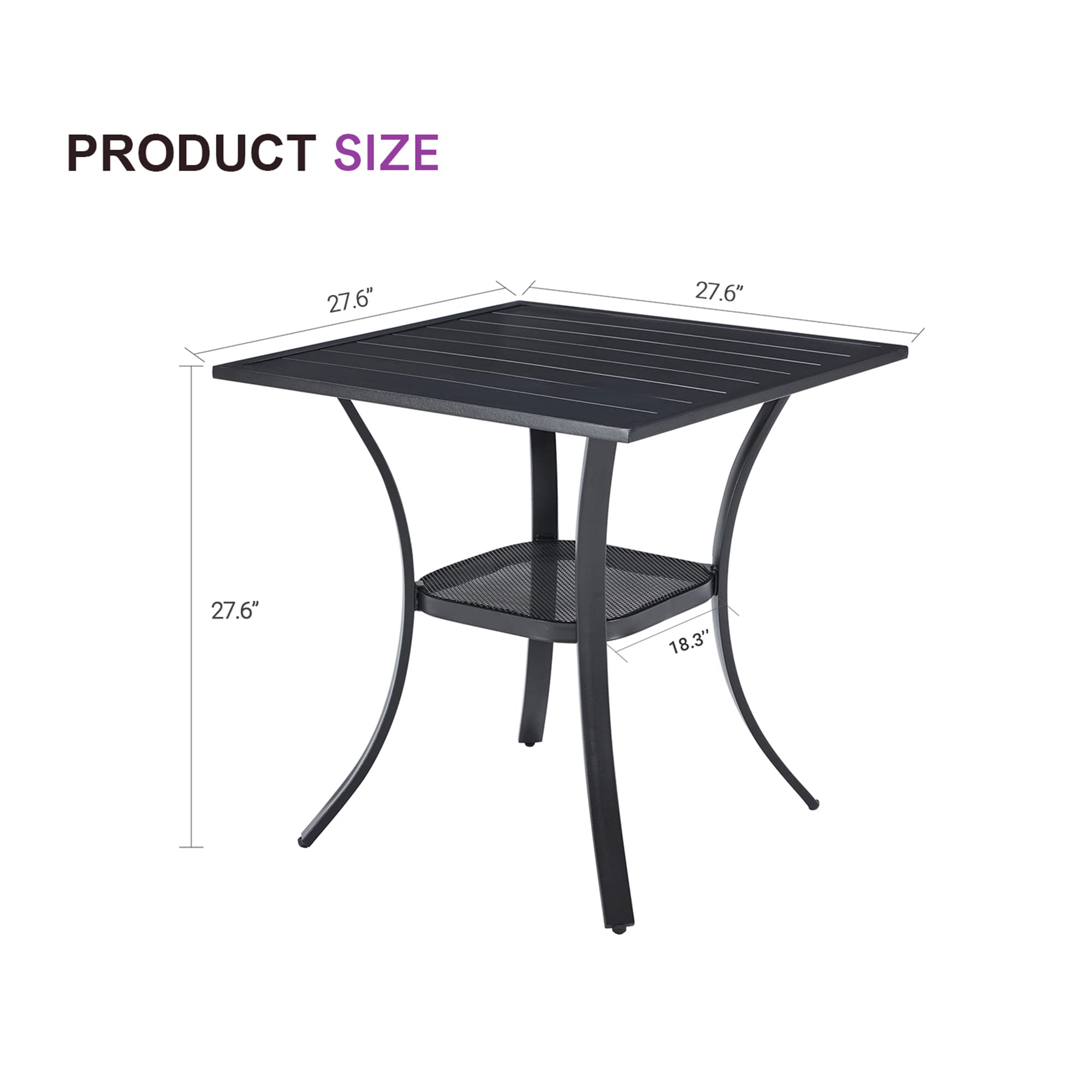 VICLLAX 48 Inch Outdoor Patio Dining Table - Square Metal Table with Storage Shelf for Backyard, Garden, Poolside & BBQ Parties