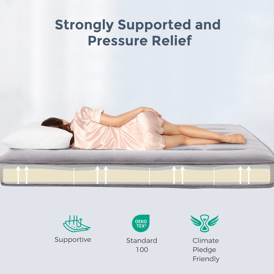 MAXYOYO Japanese Floor Mattress - Extra Thick Padded Tatami Mat for Sleeping & Lounging, Grey Style | Perfect for Guest Beds, Meditation, Yoga & Small Space Living