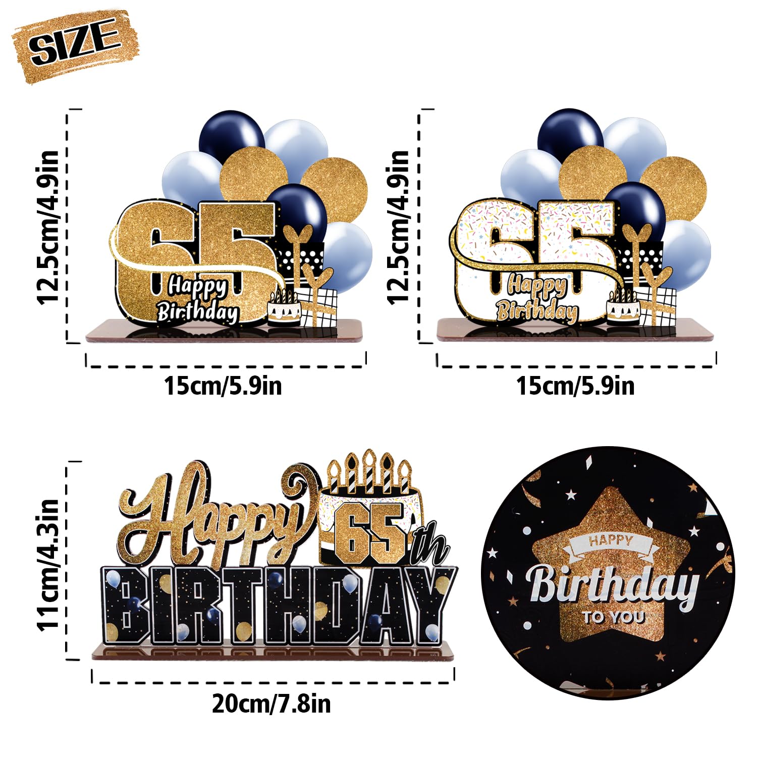 65th Birthday Gold Acrylic Table Topper Centerpiece Set - Cheers to 65 Years Party Decorations - Perfect for Milestone Celebrations, Retirement Parties & Anniversary Gifts