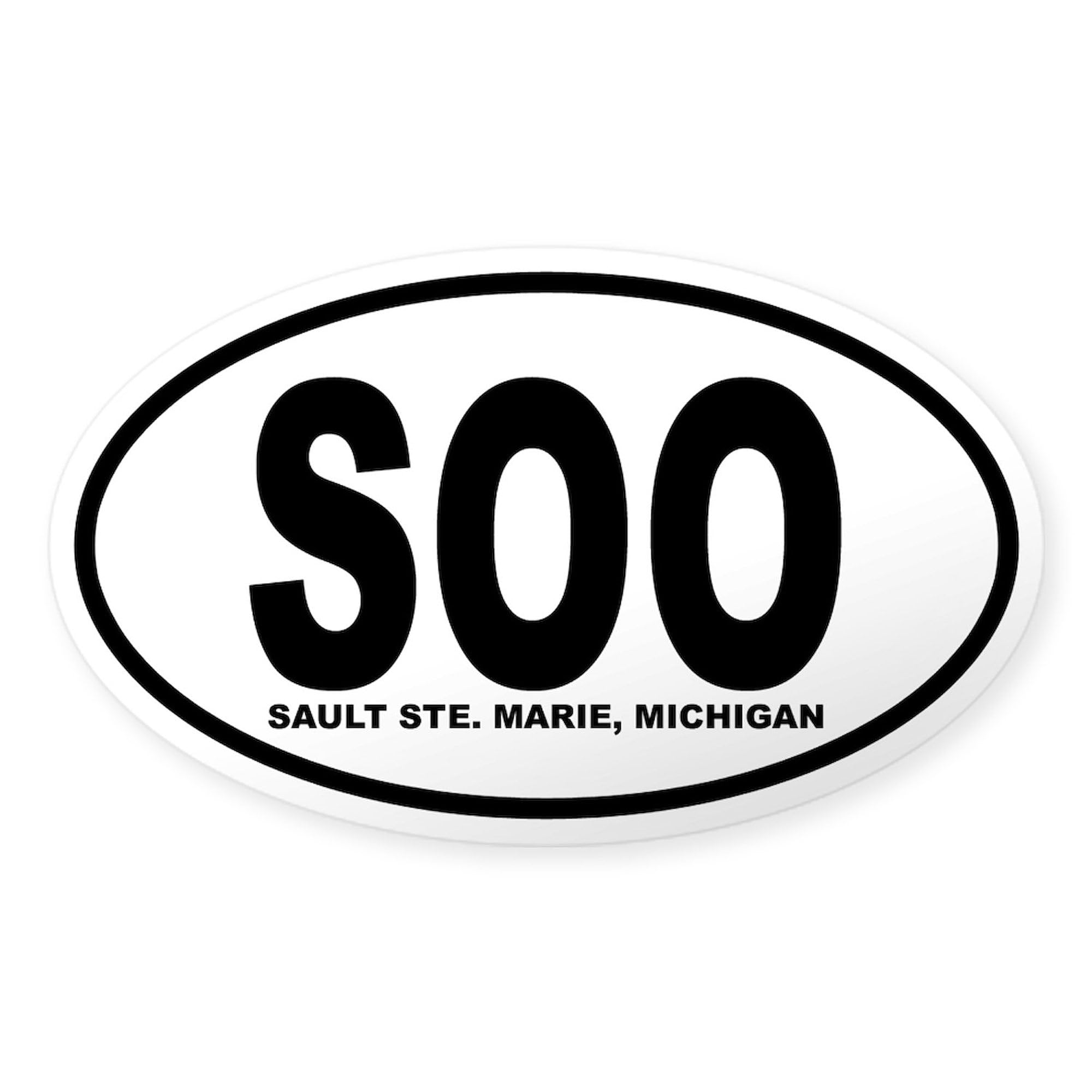 Premium Sault Ste. Marie Oval Car Bumper Sticker - Black & White Decal for Cars, Laptops & Travel Accessories | Perfect for Michigan Pride, Road Trips & Local Souvenirs