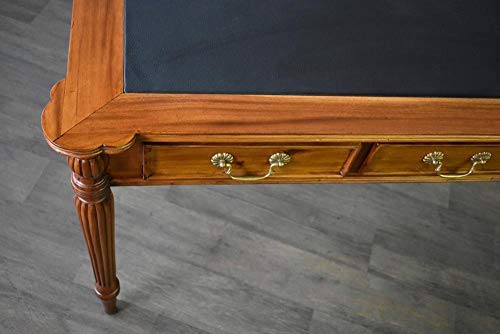 Handcrafted Solid Mahogany Wood Desk with Genuine Leather Top - Brown Walnut Finish for Home Office, Study & Executive Workspace