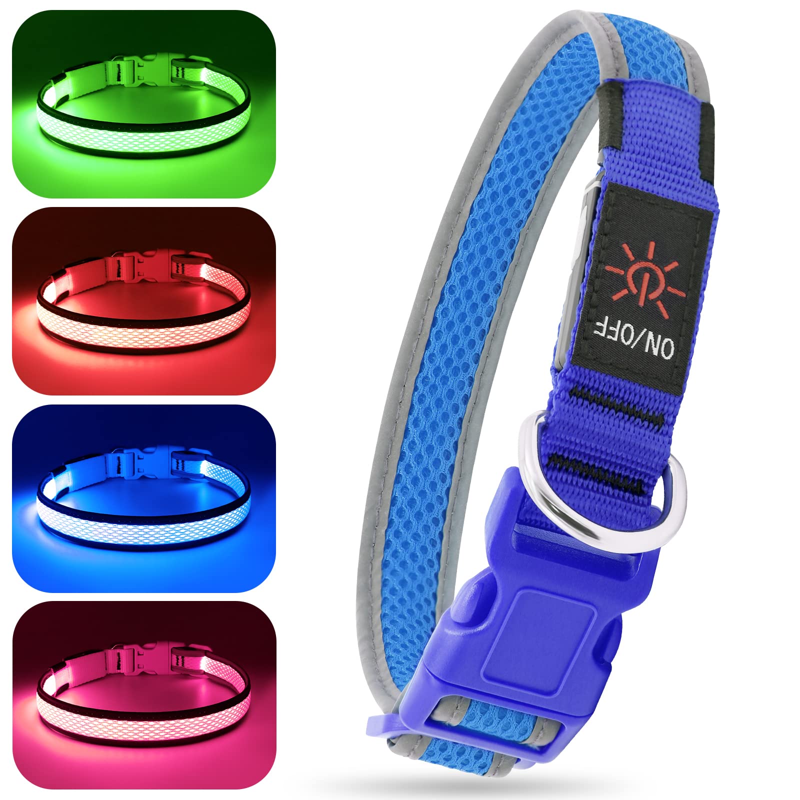 BSEEN Rechargeable LED Dog Collar - Reflective Glow in The Dark Collar for Small Dogs, Blue - Waterproof & Adjustable for Night Walking, Jogging, and Outdoor Safety