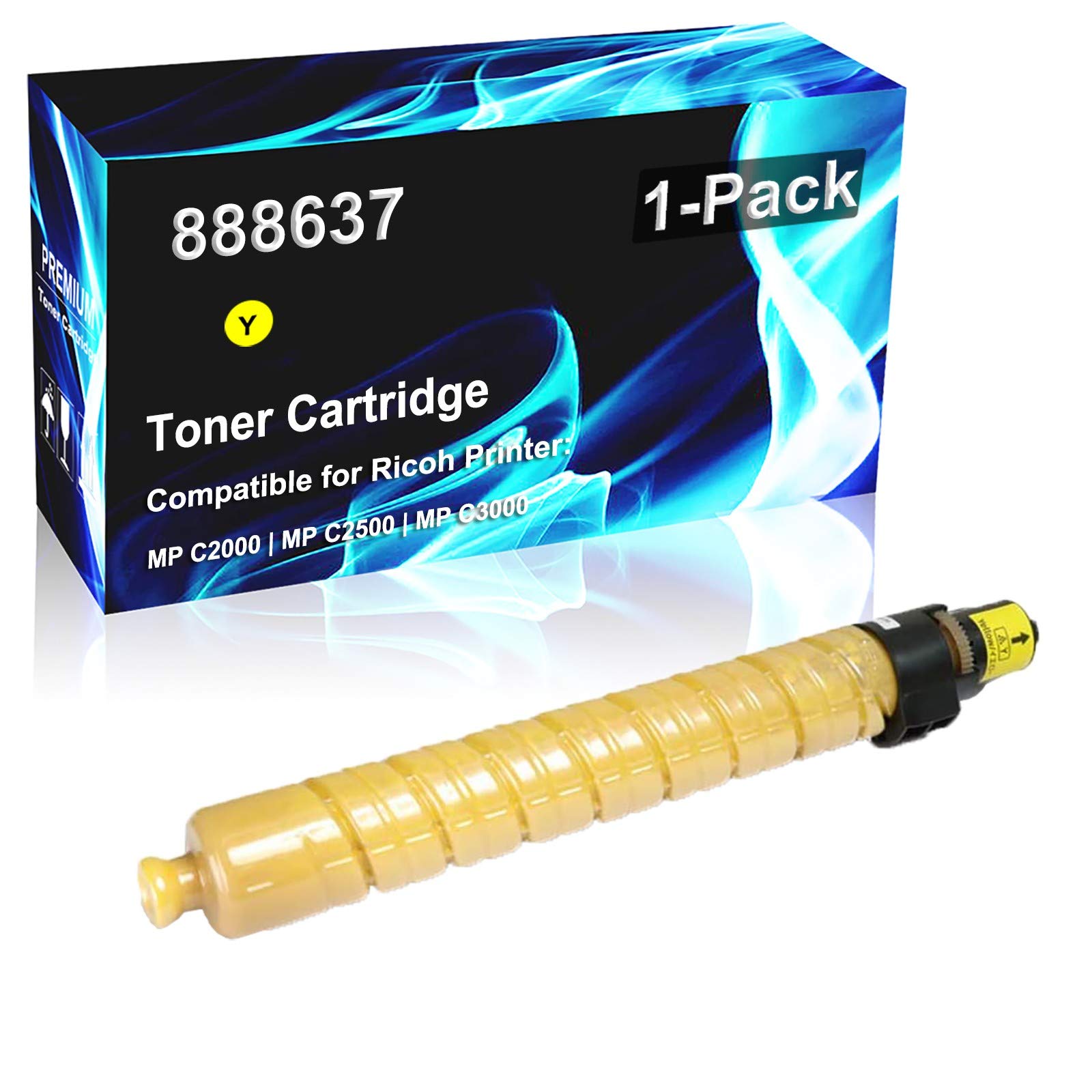 High Yield 888637 Toner Cartridge (1 Pack, Yellow) - Compatible with Ricoh Aficio MP C2000, MP C2500, MP C3000 & Gestetner DSC525 Laser Printers | Ideal for Office Printing, Document Reproduction & High-Volume Copying