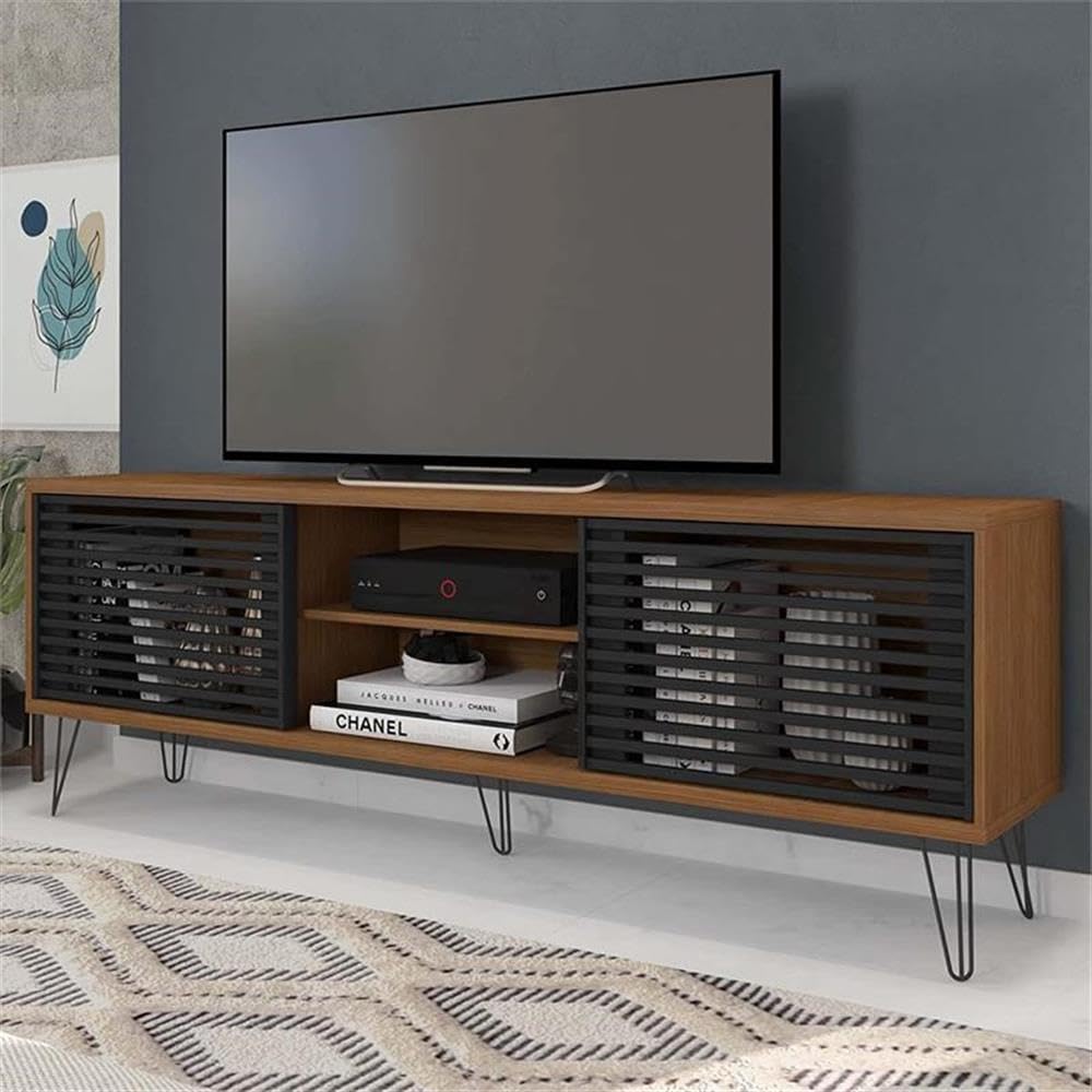 Better Home Products 70 Inch Walnut TV Stand - Mid-Century Modern Design for Living Room, Bedroom & Home Theater Entertainment Centers