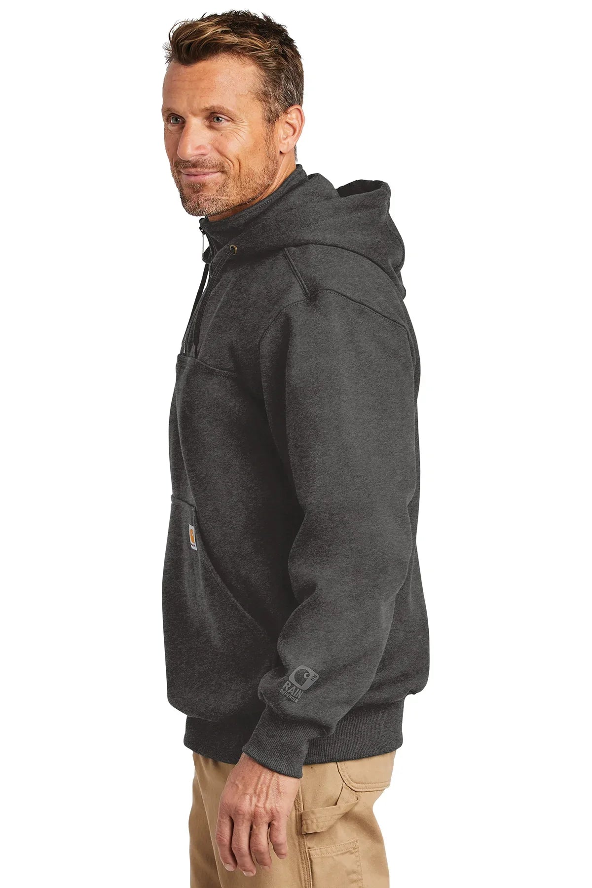 Carhartt Rain Defender Paxton Zip-Up Hoodie Sweatshirt for Men - Carbon Heather - Water-Resistant Workwear for Construction & Outdoor Activities