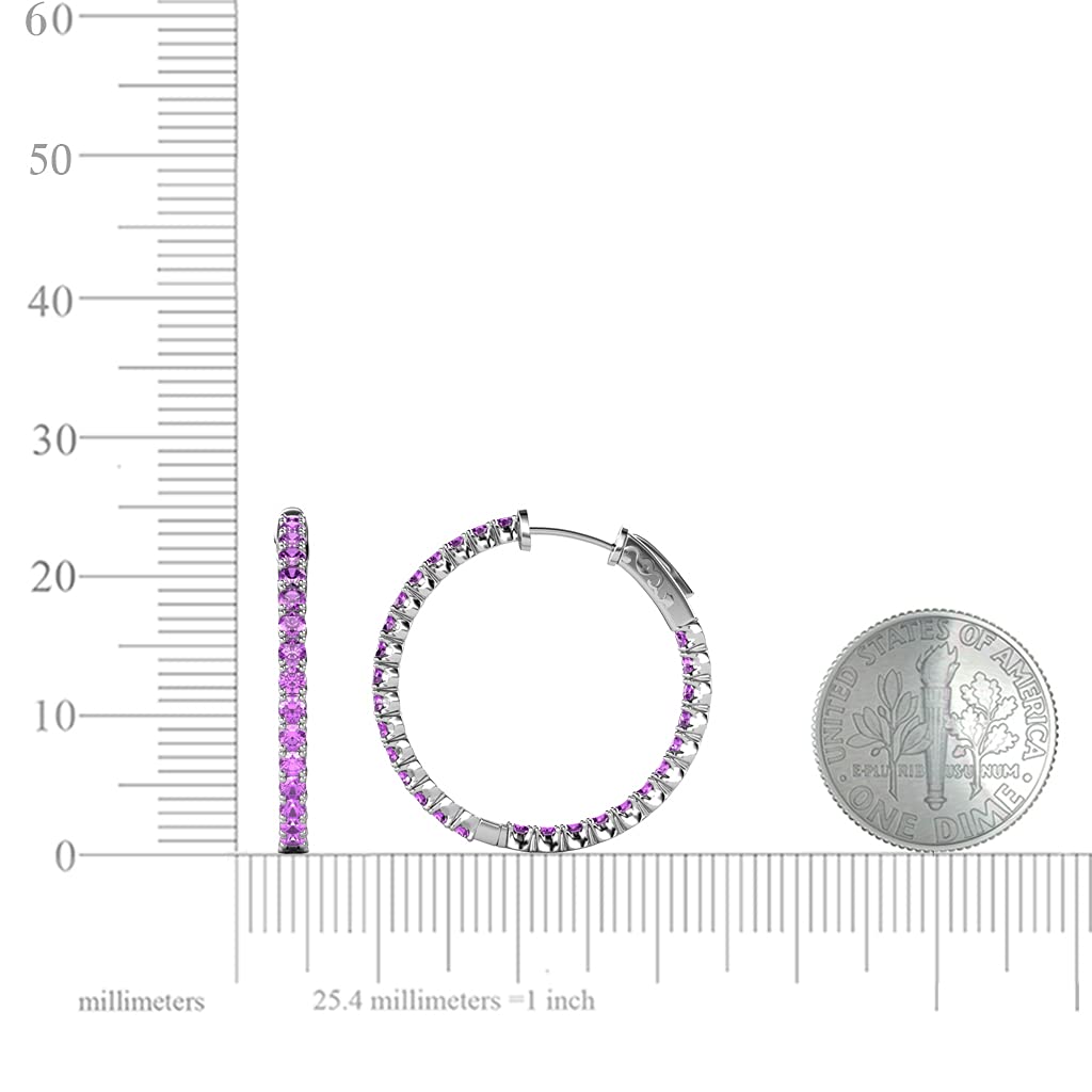 14K White Gold Amethyst Inside-Out Hoop Earrings 1.32 CTW - Elegant Dangle Earrings for Women, Perfect for Weddings, Parties & Special Occasions