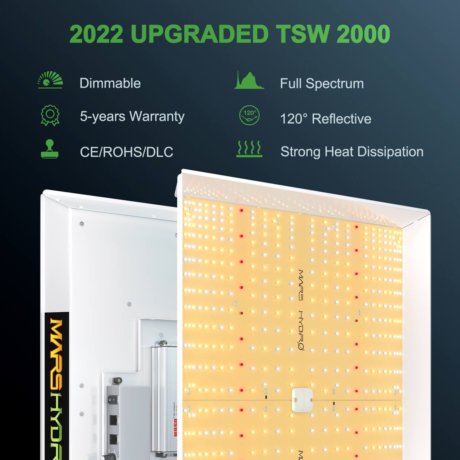 Mars Hydro TSW 2000 Full Spectrum LED Grow Light for Indoor Plants - 2000W Equivalent Energy Efficient Plant Growing Lamp for Hydroponics, Greenhouse & Home Gardening