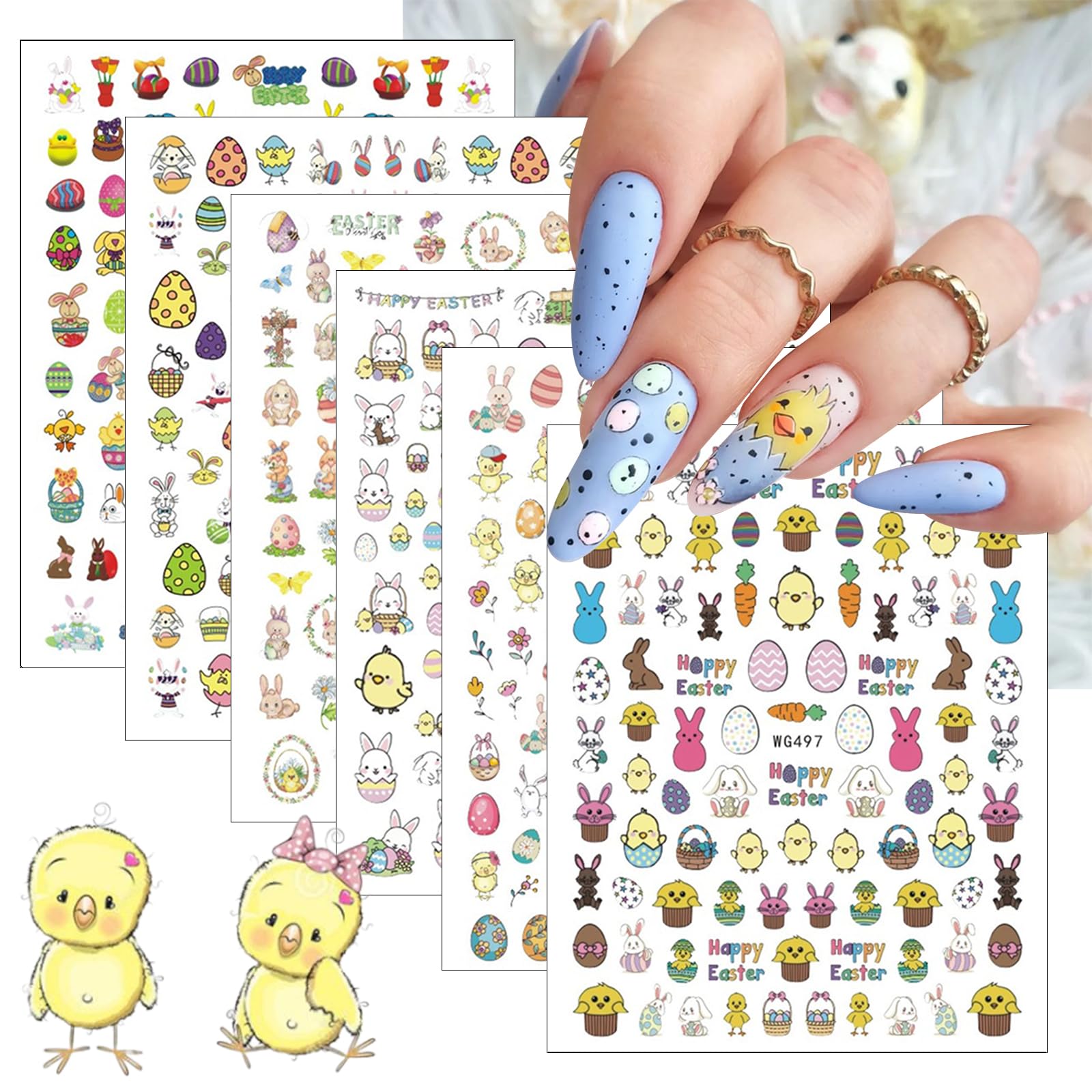 3D Easter Bunny Nail Stickers - Cute Easter Egg Design for Women & Girls - Perfect for Easter Day Nail Art