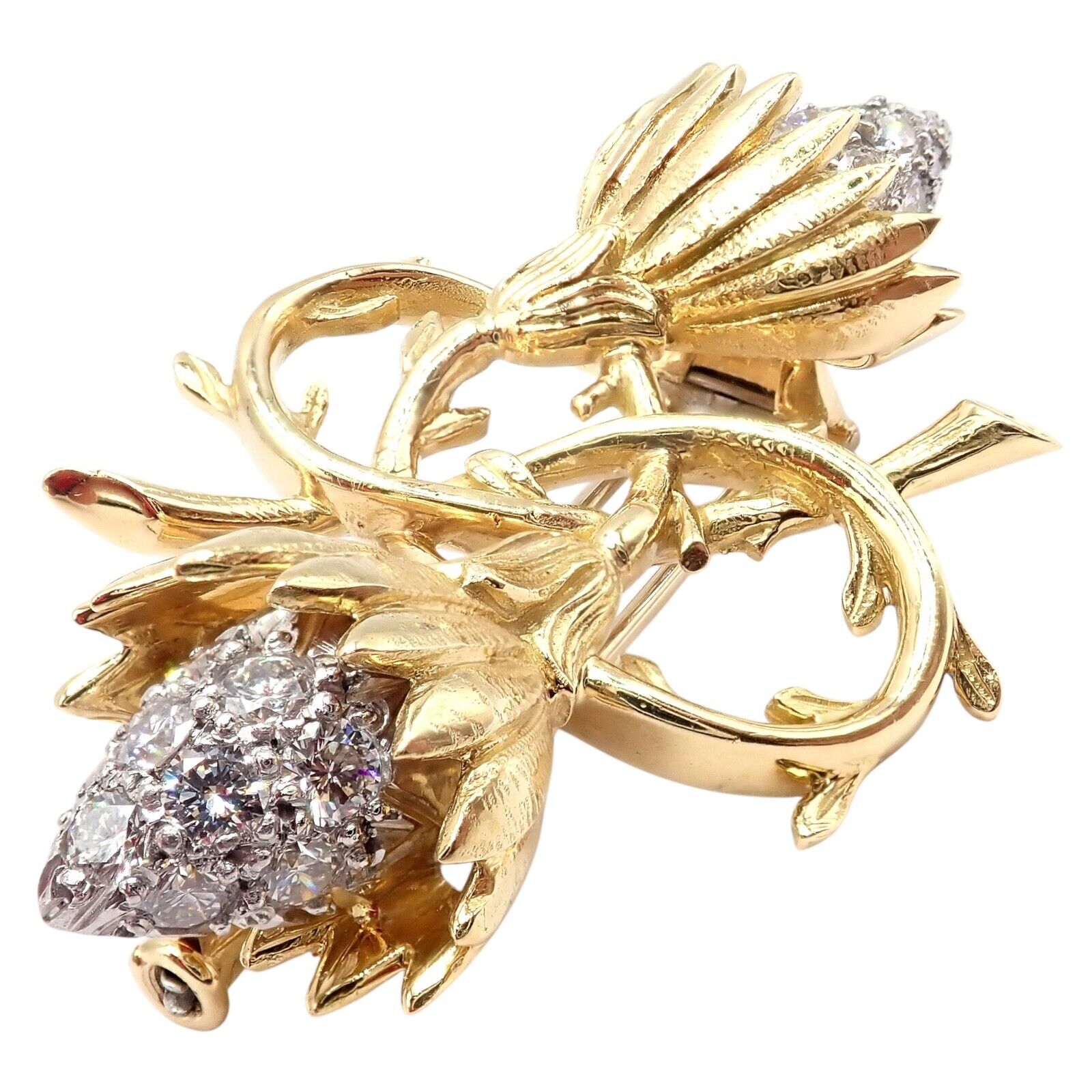 Authentic Tiffany & Co Schlumberger 18K Yellow Gold & Platinum Diamond Brooch Pin - Luxury Jewelry Gift for Women, Perfect for Weddings & Special Occasions