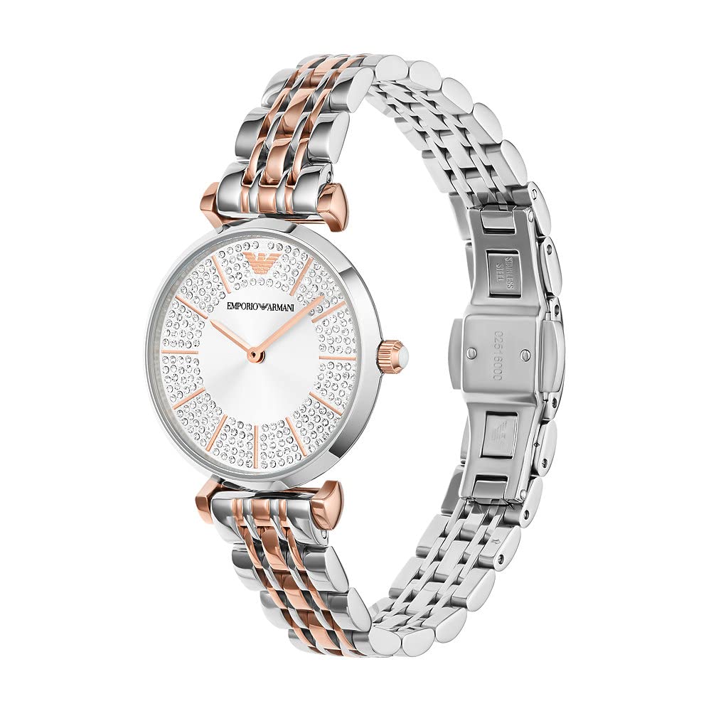 Emporio Armani Women's Watch AR11537 - 32mm Two-Hand Movement, Silver/Rose Gold Stainless Steel Case & Bracelet | Elegant Dress Watch for Business, Parties & Everyday Wear