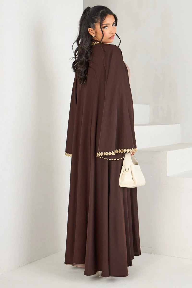 Urgarment Trimming Nida Open Abaya Dress #251015 - Elegant Islamic Abaya for Women, Modest Muslim Prayer Dress, Perfect for Mosque, Eid & Special Occasions