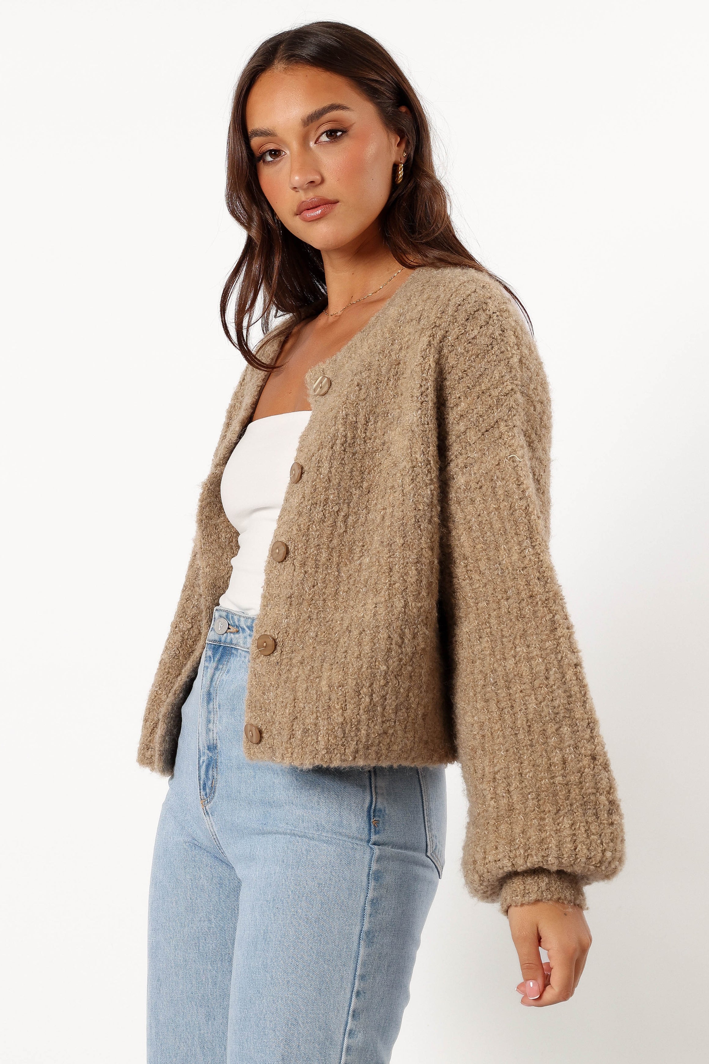 Albertine Cardigan - Soft Knit Sweater for Women in Latte Brown | Cozy Fall & Winter Layering Essential