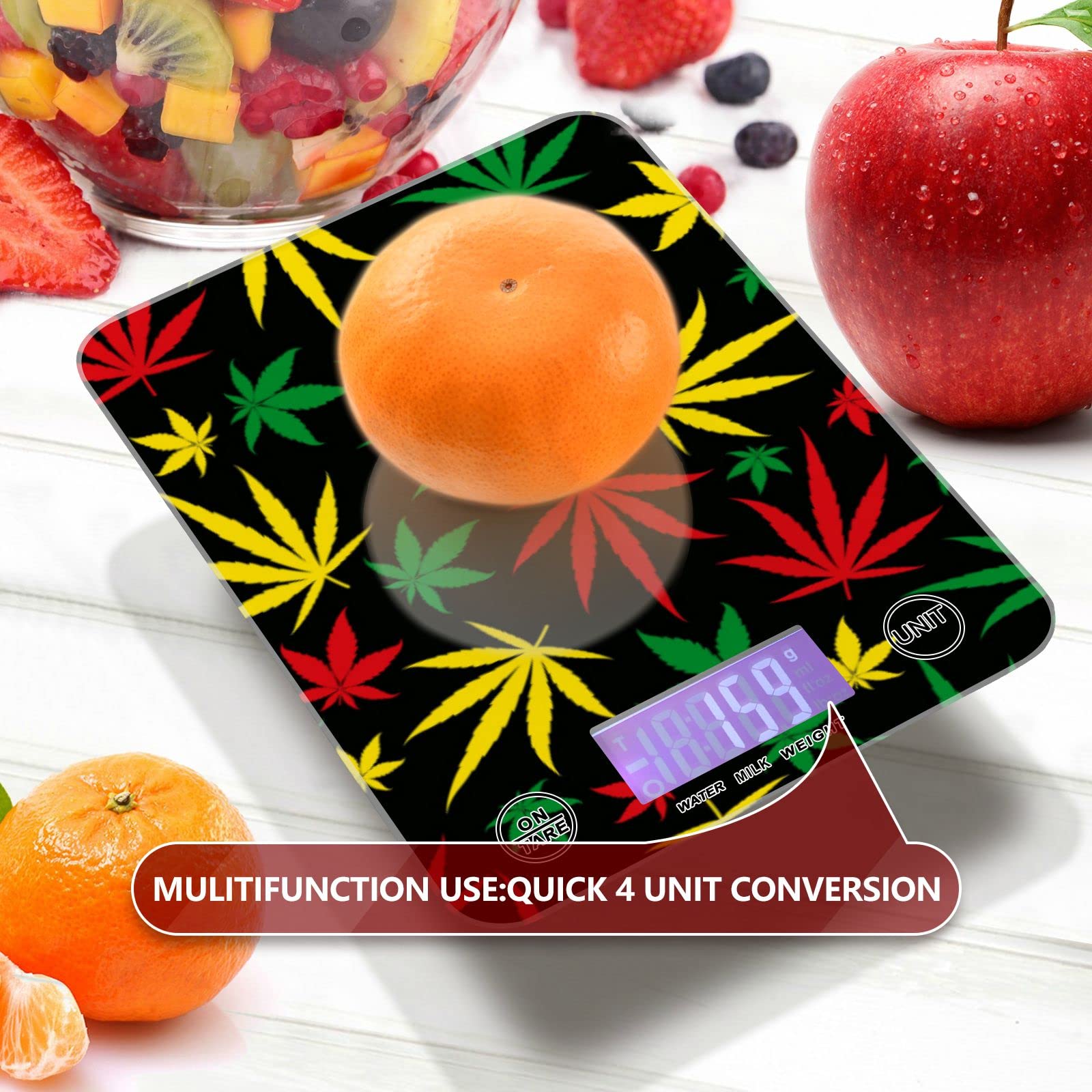 Waterproof Digital Kitchen Scale for Cooking, Baking & Coffee - Colorful Leaves Design