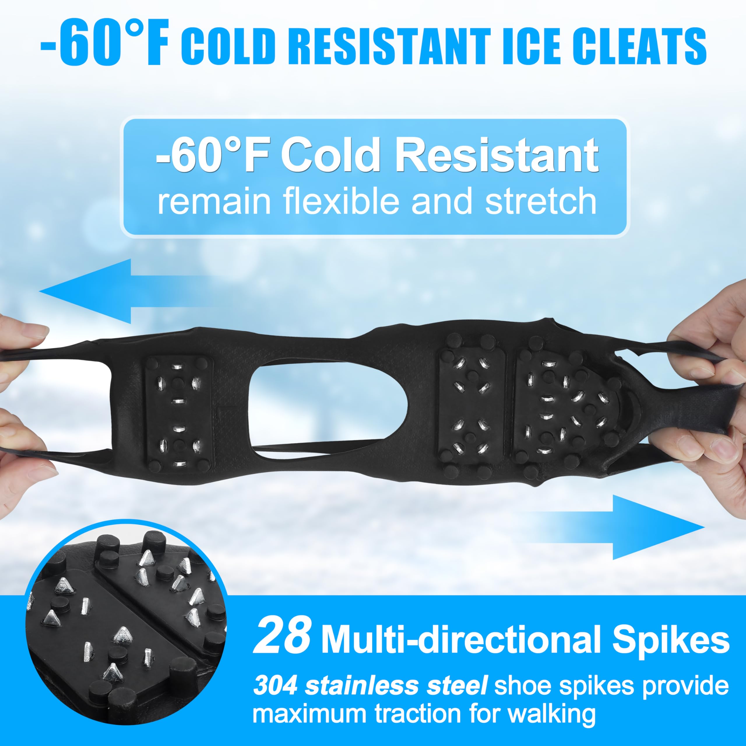 Ice Cleats for Shoes & Boots - Non-Slip Snow Traction Grippers for Men & Women | Anti-Slip Crampons for Walking on Ice, Snow & Slippery Surfaces | Perfect for Hiking, Winter Running & Outdoor Activities