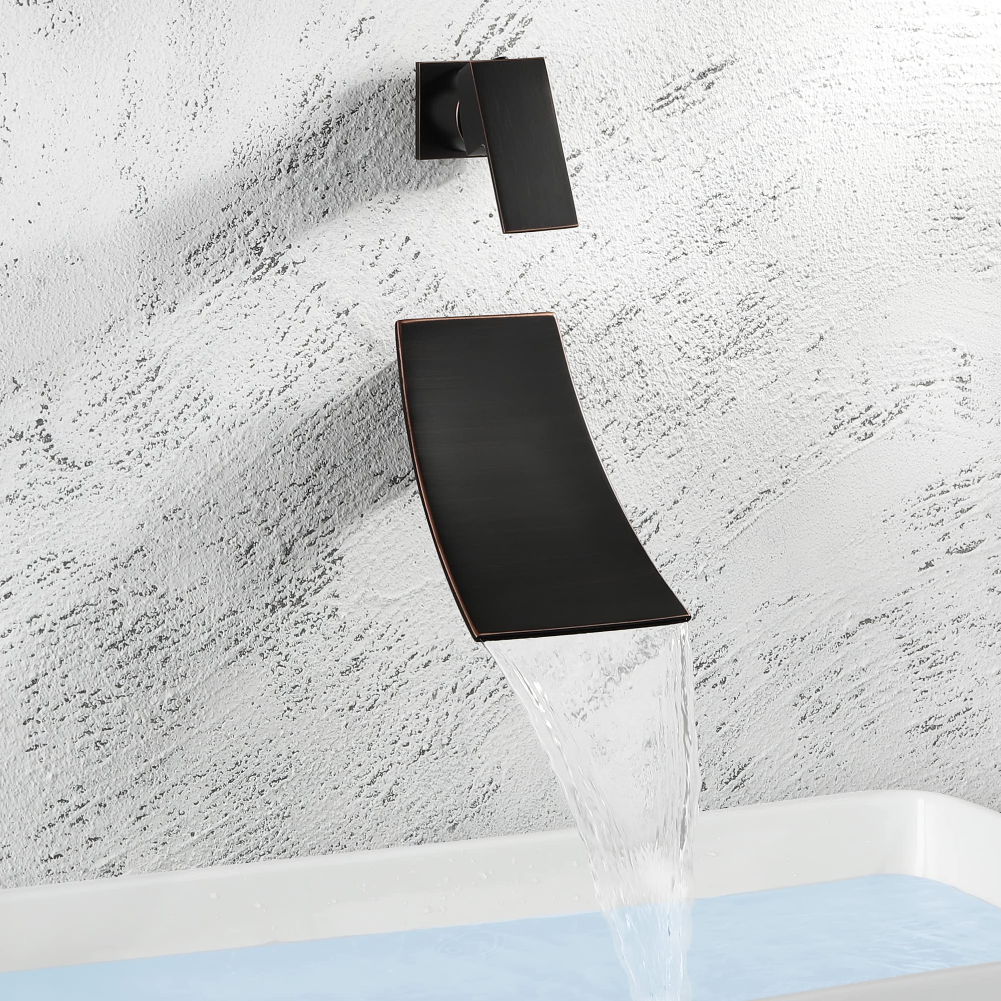 SKOWLL Wall Mounted Waterfall Bathroom Faucet - Single Handle Vessel Sink Faucet in Oil Rubbed Bronze - Perfect for Modern Vanity, Bathroom, and Powder Room Decor