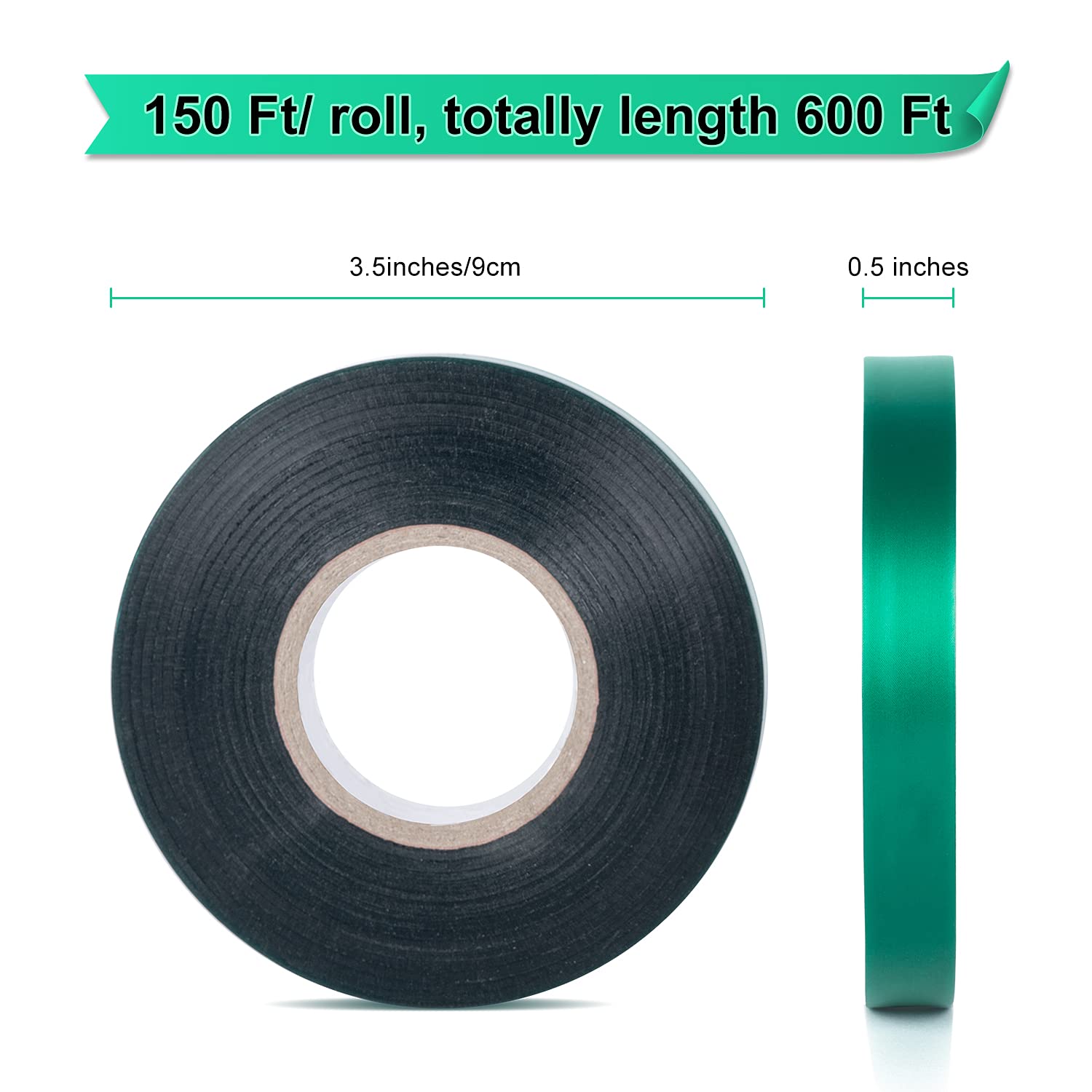 IKAYAS 600Ft Reusable Garden Plant Tape - Thick Green Plant Support Tape for Tomatoes, Vines & Nursery Plants - Indoor/Outdoor Gardening Tool for Patio, Greenhouse & Backyard (4 Rolls) - Perfect for Securing Plants, Training Vines & Supporting Stems