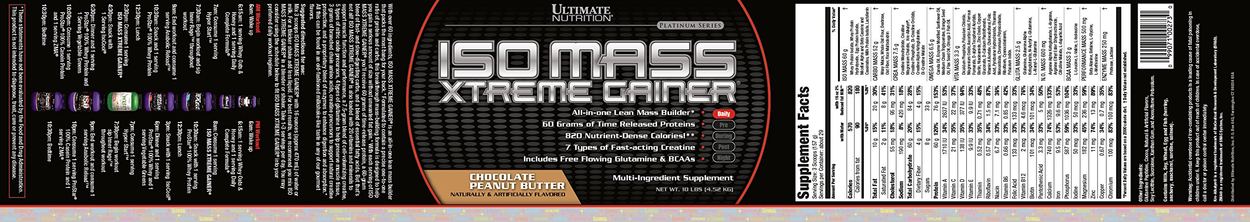 Ultimate Nutrition ISO Mass Xtreme Gainer - High Protein Weight Gain Powder with 60g Protein, Creatine & Lean Muscle Support | Chocolate Peanut Butter Flavor | 30 Servings for Post-Workout Recovery & Bodybuilding