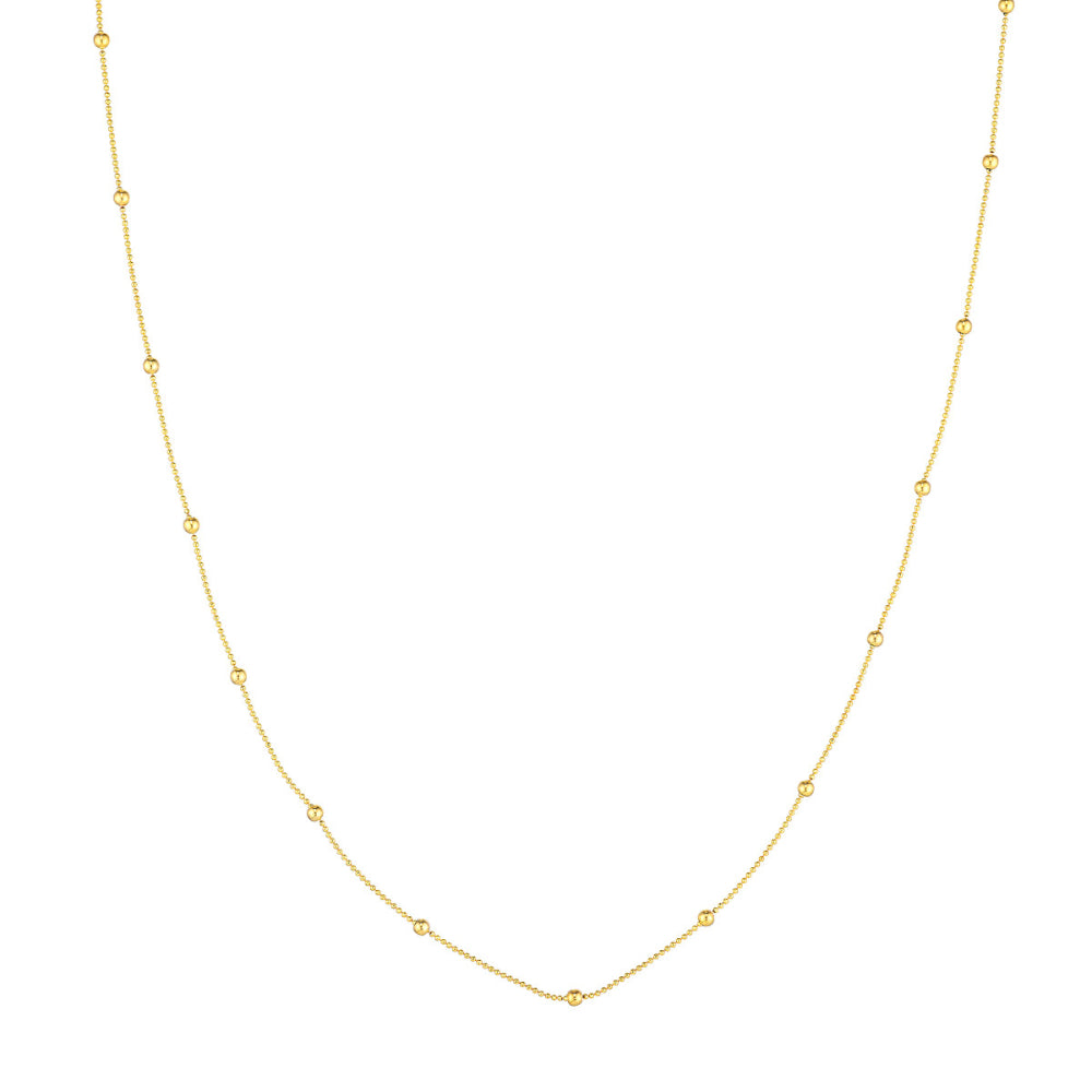 14K Gold Beaded Station Necklace - 17 Inch Dainty Minimalist Gold Chain for Women - Perfect for Everyday Wear, Layering & Special Occasions