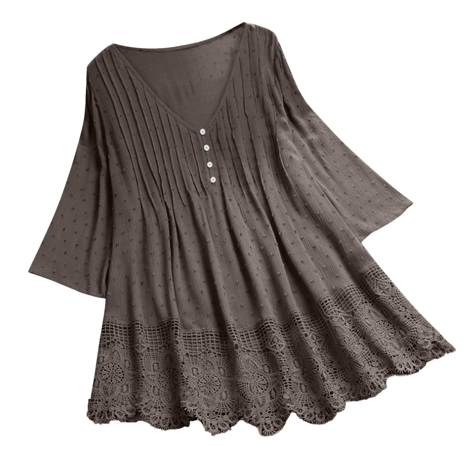 Vintage Lace V-Neck Short Sleeve T-Shirt for Women - Loose Fit Summer Top - Casual Wear, Beach Outfits & Everyday Comfort