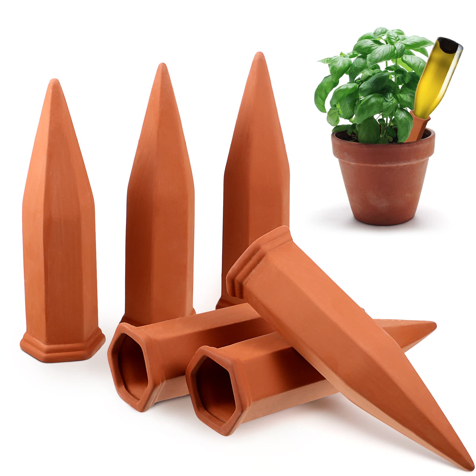 Jovitec 6-Pack Terracotta Self Watering Spikes - Automatic Plant Watering Stakes for Indoor & Outdoor Plants - Rustic Red - Perfect for Home, Office, Vacation & Garden Use