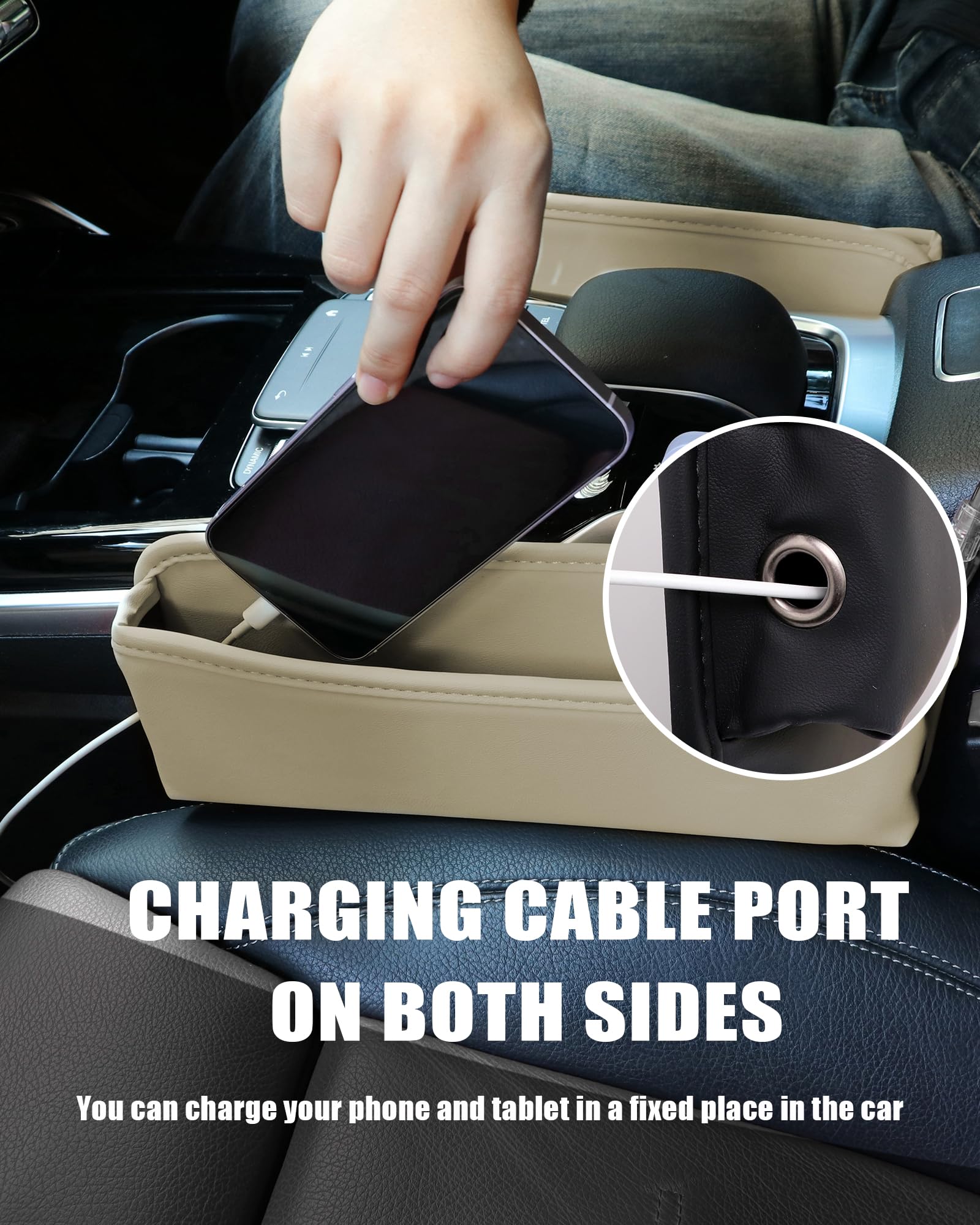 Premium 2-Pack Leather Car Seat Gap Filler Organizer - Universal Front Seat Storage for Phones, Keys, Cards & Glasses | Interior Car Accessories for Sedans, SUVs & Trucks (Beige) - Perfect for Road Trips, Commuting & Daily Driving