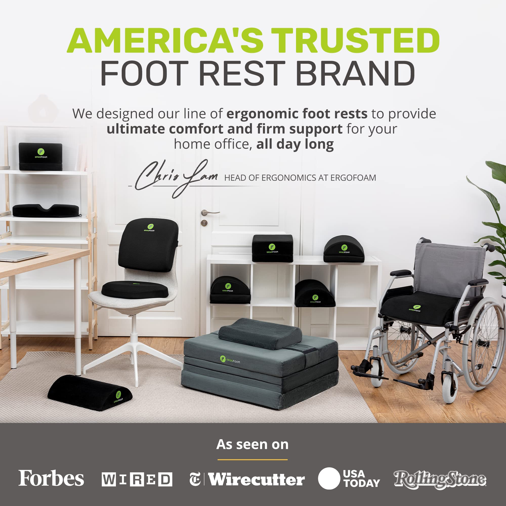 ErgoFoam Adjustable Under Desk Foot Rest - Chiropractor-Recommended Orthopedic Teardrop Design for Office & Home - 2-in-1 Premium Footrest for Lumbar, Back & Knee Pain Relief - Ergonomic Workspace Accessory (Grey) - Perfect for Long Hours Sitting at Computer Desk, Gaming or Studying
