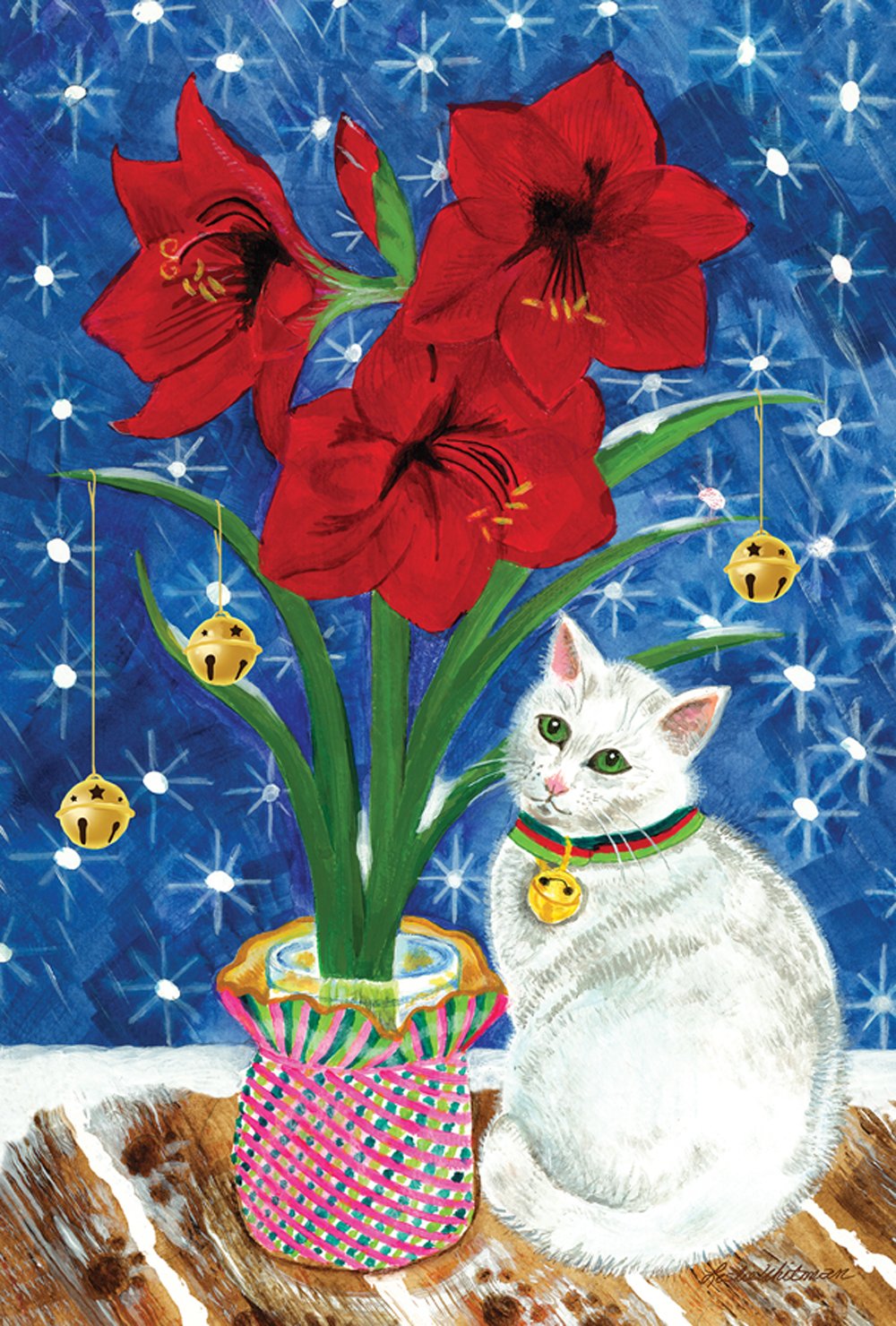 Toland Home Garden 1010463 Double Sided 28x40 Inch Amaryllis Kitty Winter Flag - Outdoor Cat Flower Garden Flag for Yard & House Decoration - Perfect for Winter Porch Decor & Seasonal Home Display