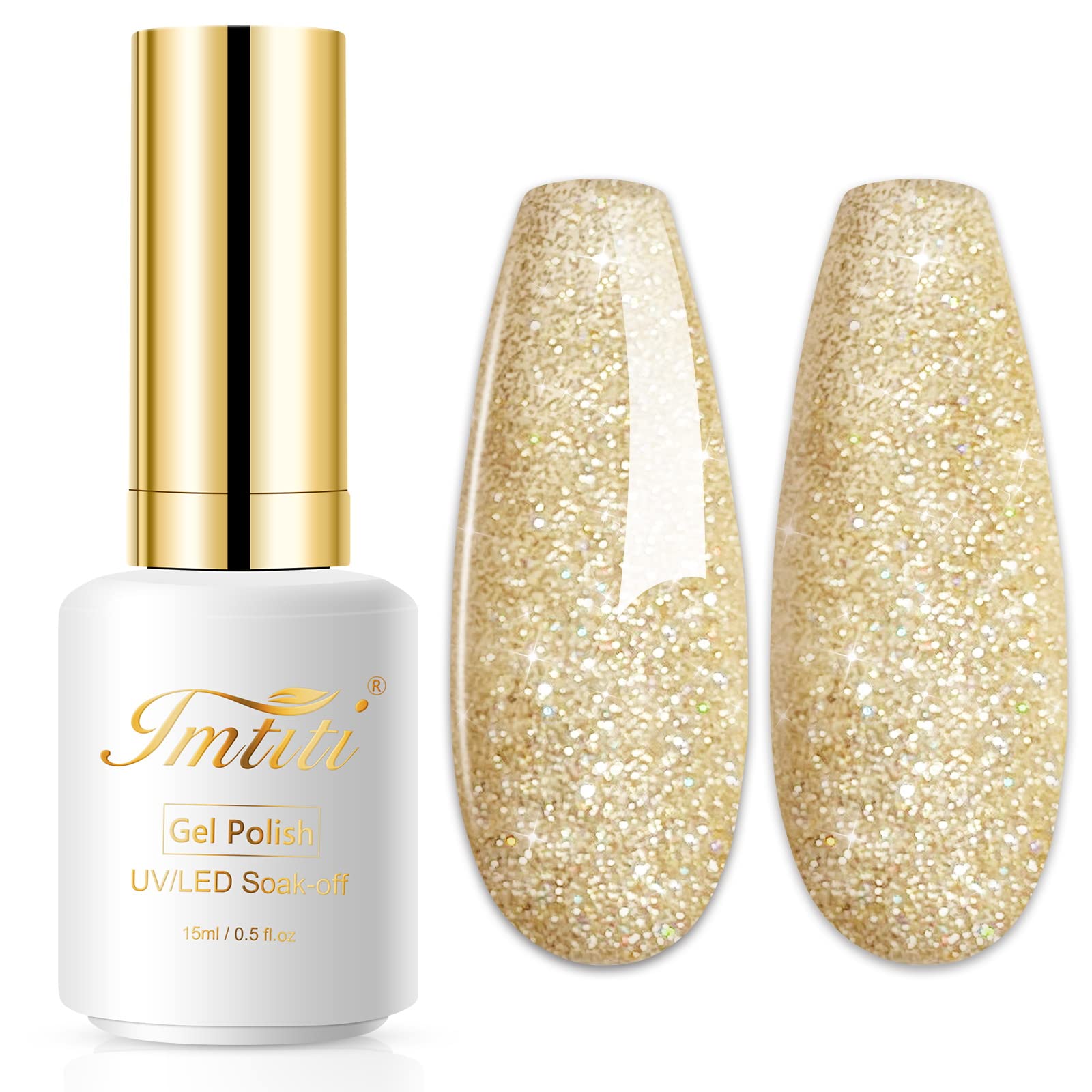 Imtiti Champagne Gold Glitter Gel Nail Polish - 0.5 Fl Oz Soak Off LED/UV Gel Polish for DIY Nail Art, Manicure & Salon Use | Long Lasting Shimmer Nail Polish Kit for Women & Girls | Perfect for Parties, Weddings & Special Occasions