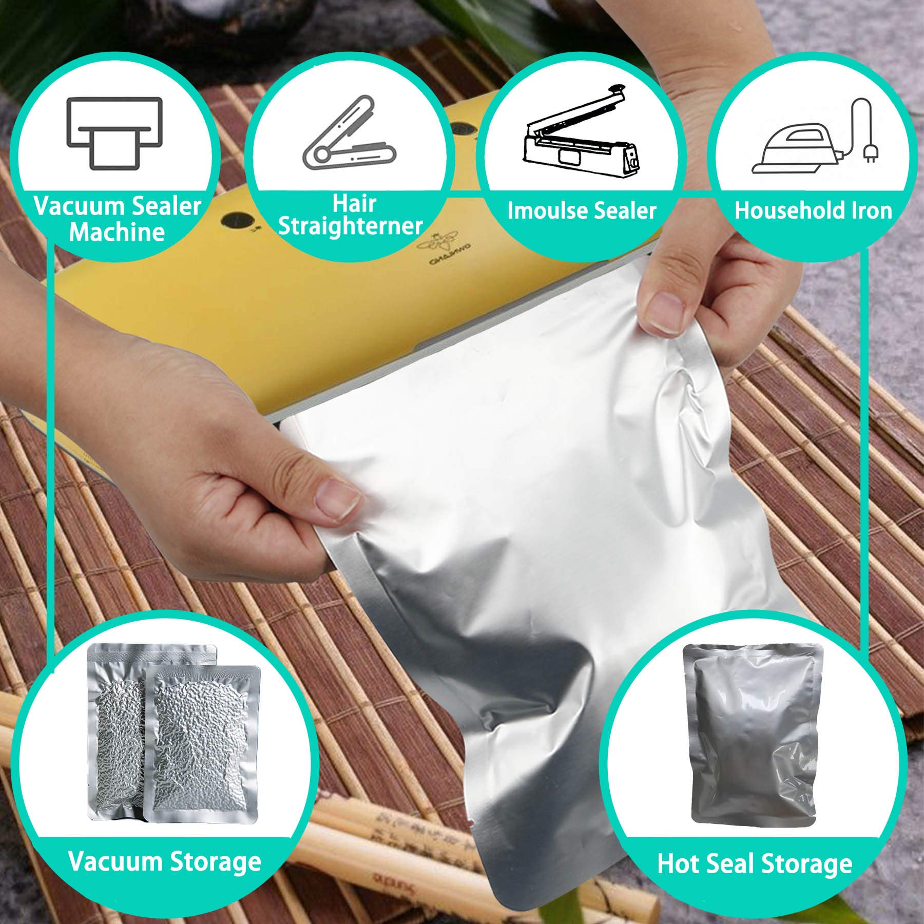 50 Pack 1 Quart Mylar Food Storage Bags - Heat Sealable, Airtight for Coffee Beans, Tea, Grains & More (7.1